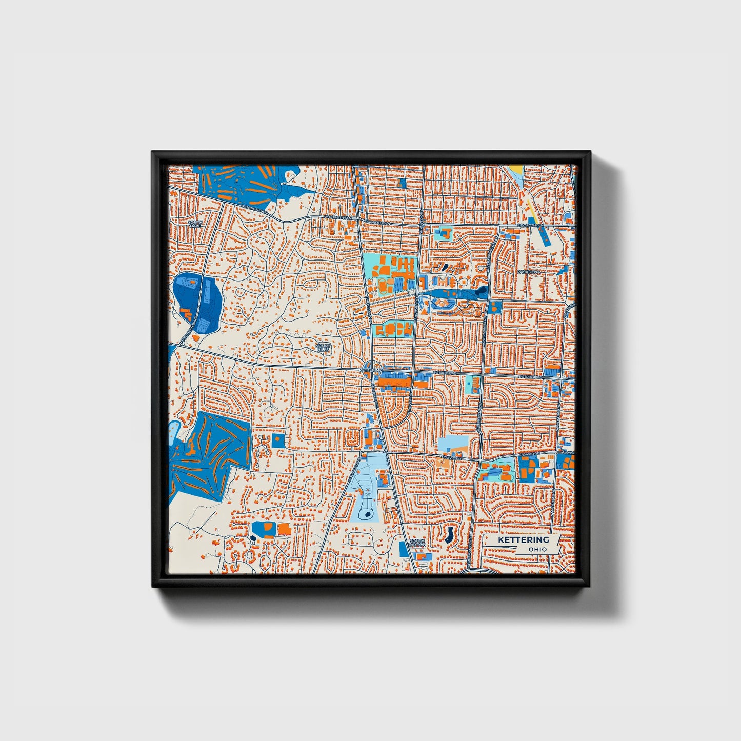 Kettering Ohio Colorful City Map Canvas Print • Black Framed