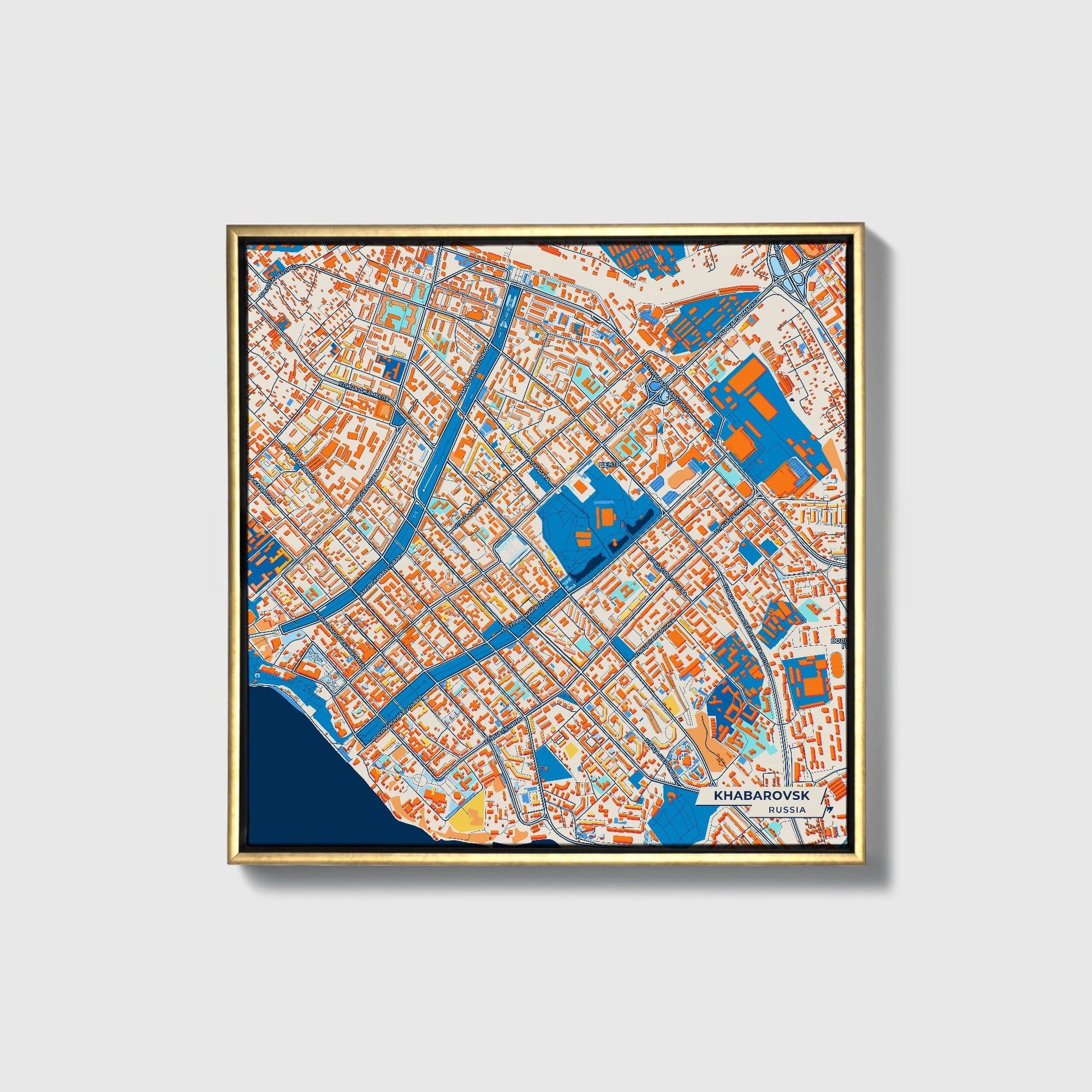 Хабаровск Russia Colorful City Map Canvas Print • Gold Framed