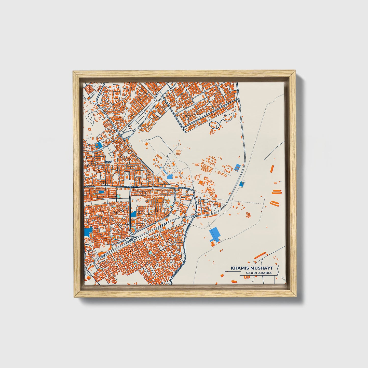 Khamis Mushayt Saudi Arabia Colorful City Map Canvas Print • Natural Wooden Framed