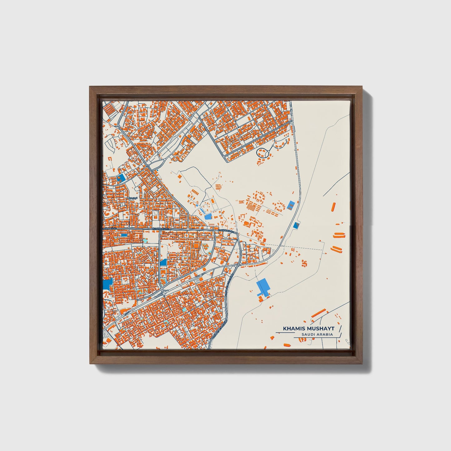 Khamis Mushayt Saudi Arabia Colorful City Map Canvas Print • Dark Wooden Framed