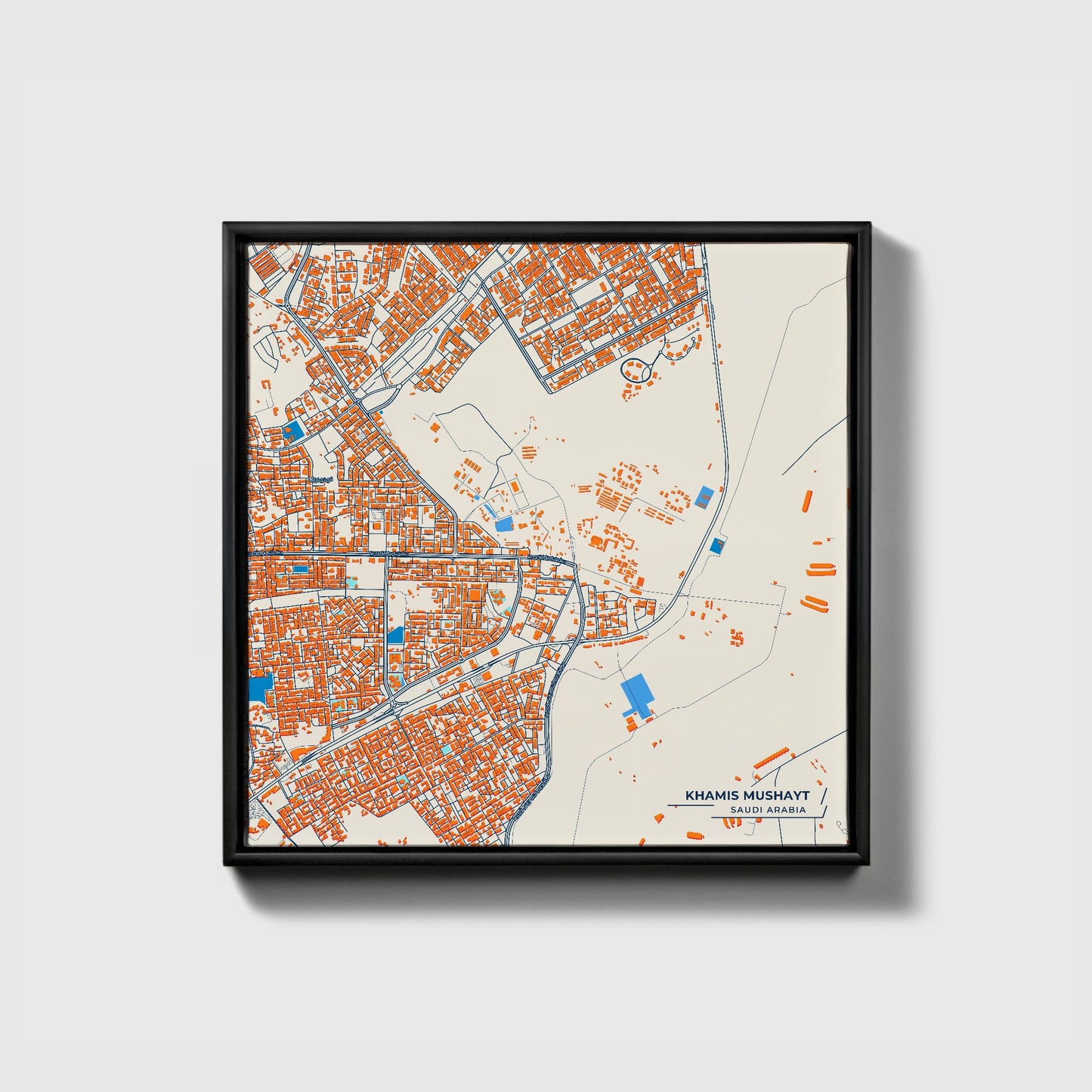 Khamis Mushayt Saudi Arabia Colorful City Map Canvas Print • Black Framed
