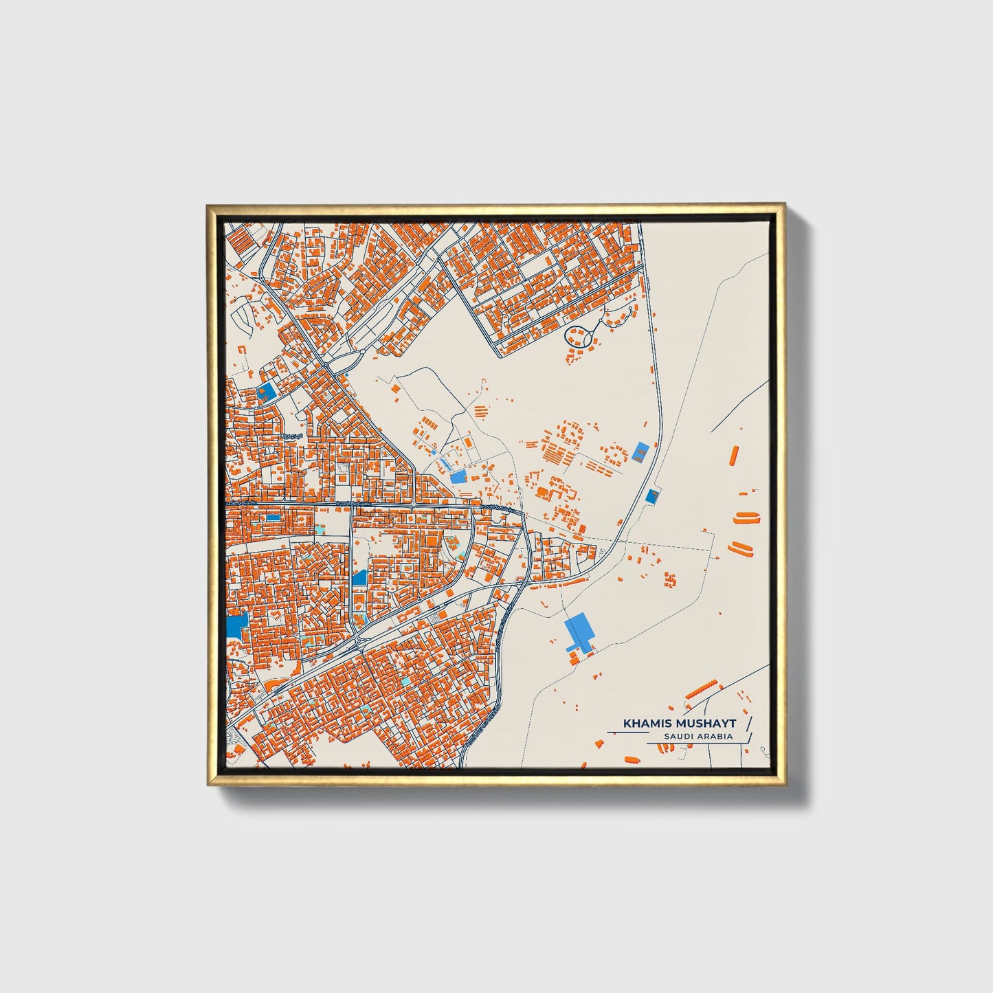 Khamis Mushayt Saudi Arabia Colorful City Map Canvas Print • Gold Framed