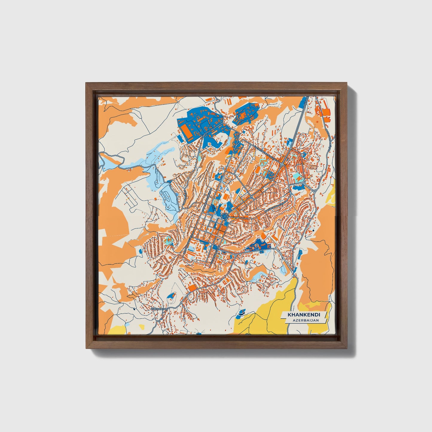 Khankendi Azerbaijan Colorful City Map Canvas Print • Dark Wooden Framed