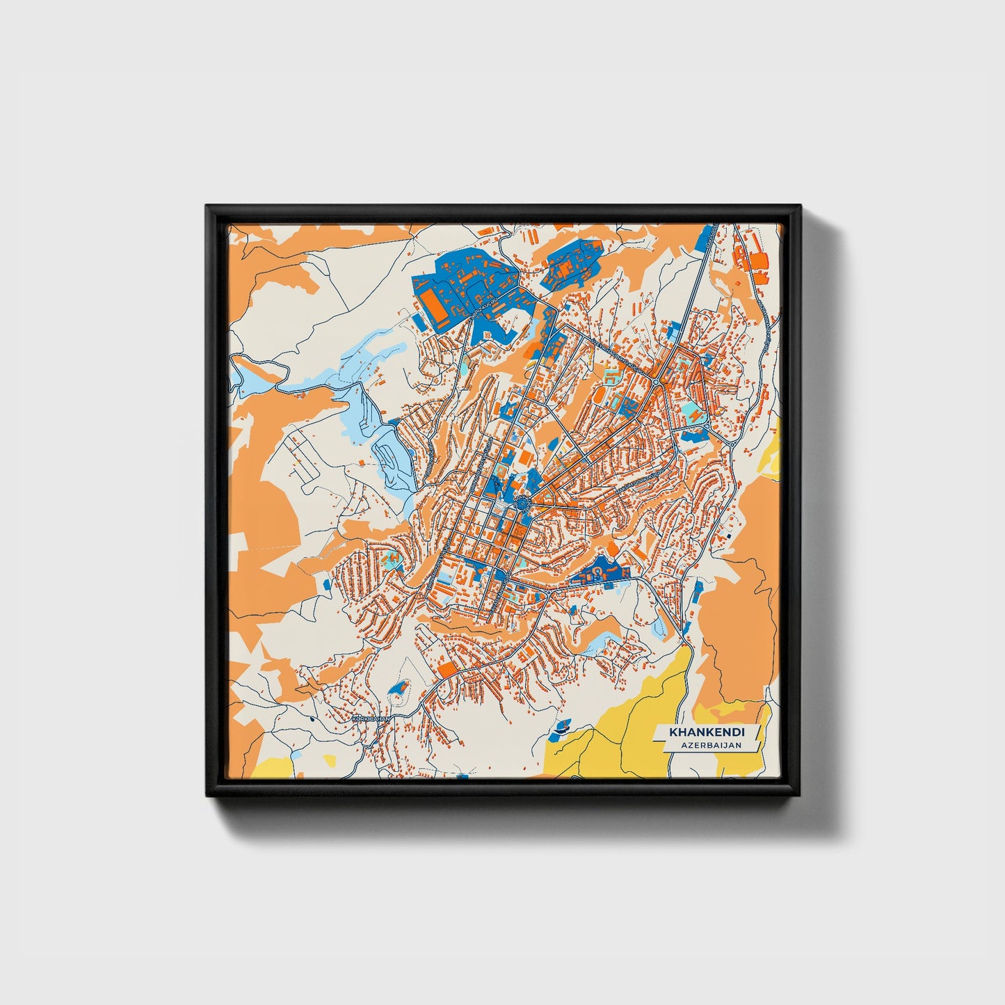Khankendi Azerbaijan Colorful City Map Canvas Print • Black Framed