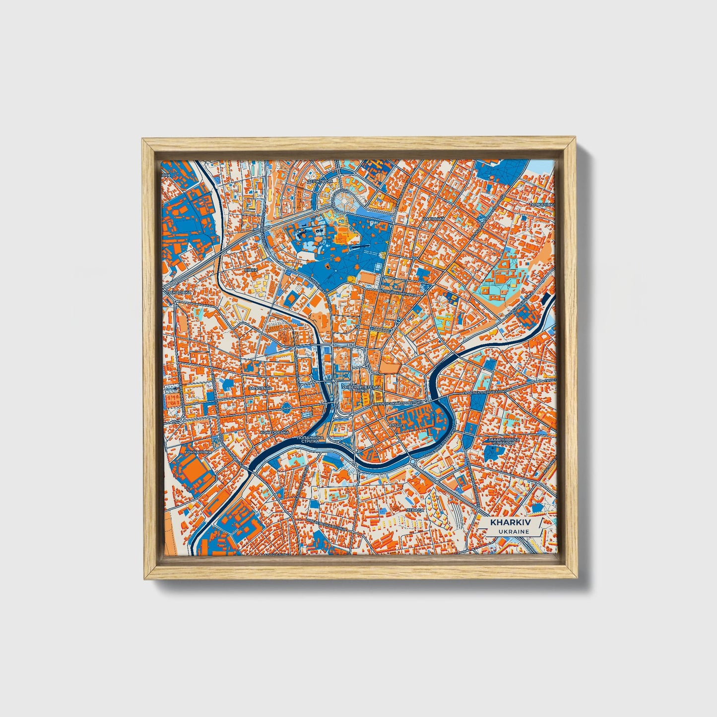 Харків Ukraine Colorful City Map Canvas Print • Natural Wooden Framed