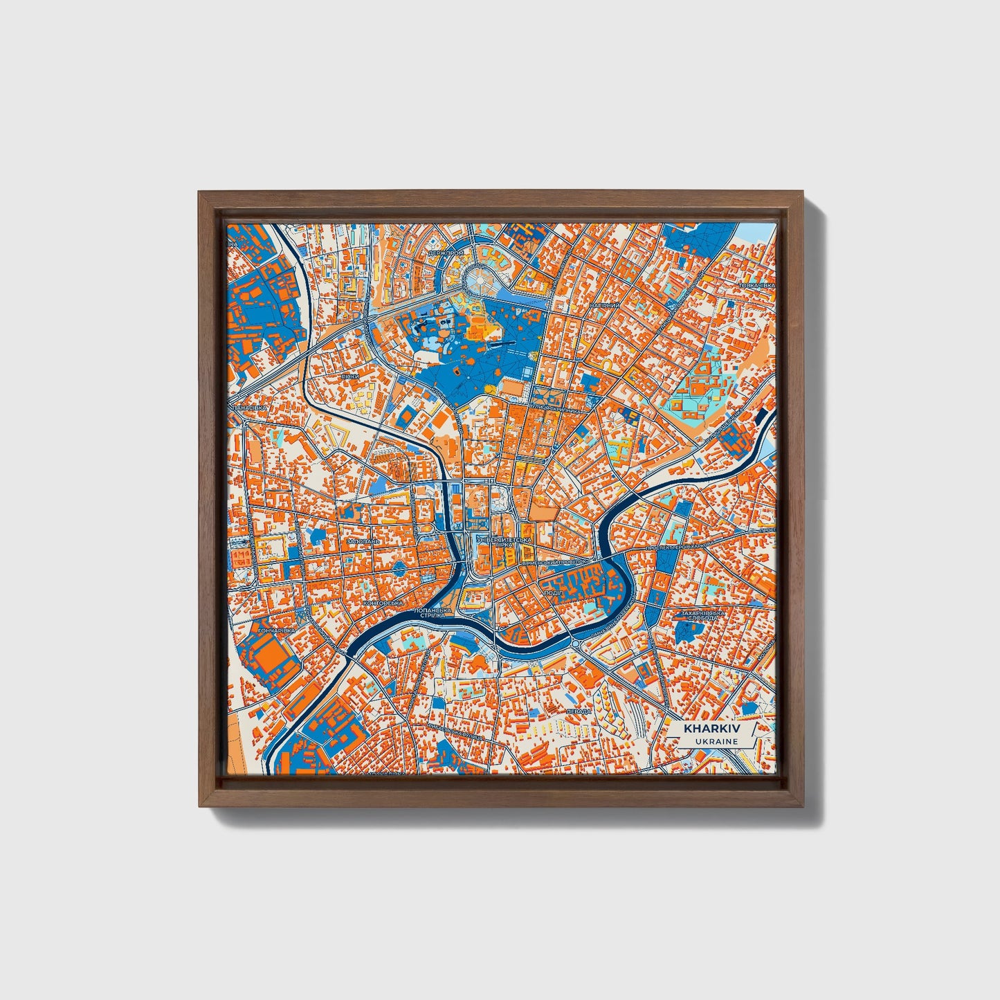 Харків Ukraine Colorful City Map Canvas Print • Dark Wooden Framed