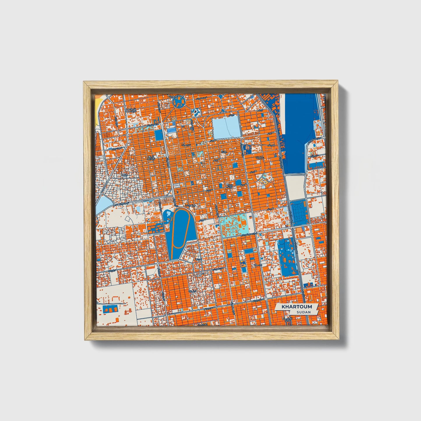 Khartoum Sudan Colorful City Map Canvas Print • Natural Wooden Framed