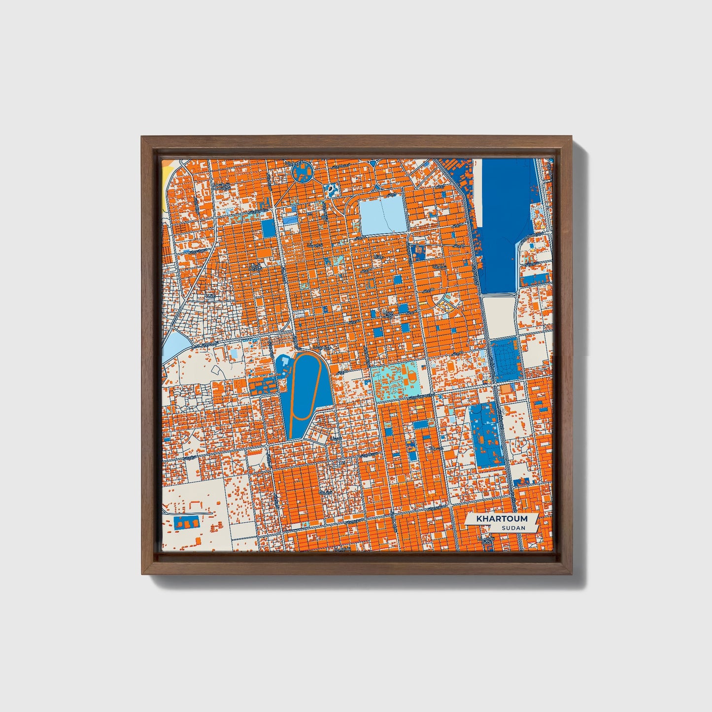 Khartoum Sudan Colorful City Map Canvas Print • Dark Wooden Framed