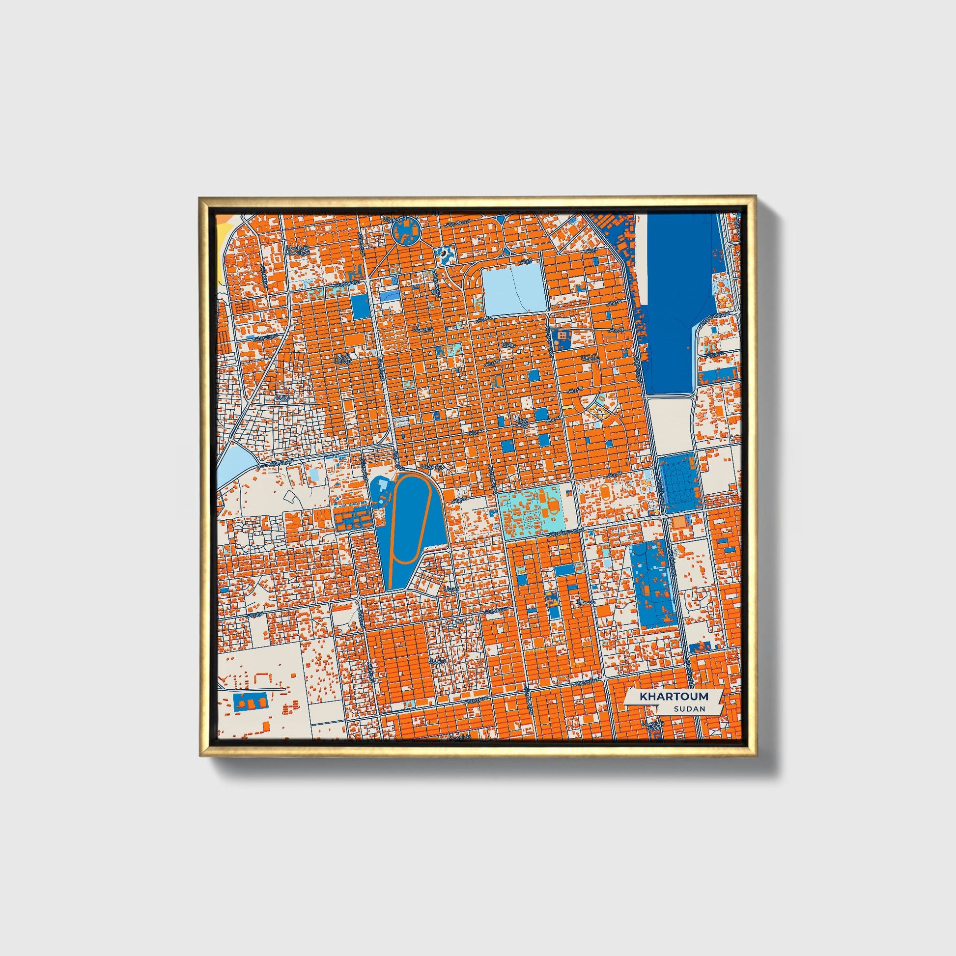 Khartoum Sudan Colorful City Map Canvas Print • Gold Framed