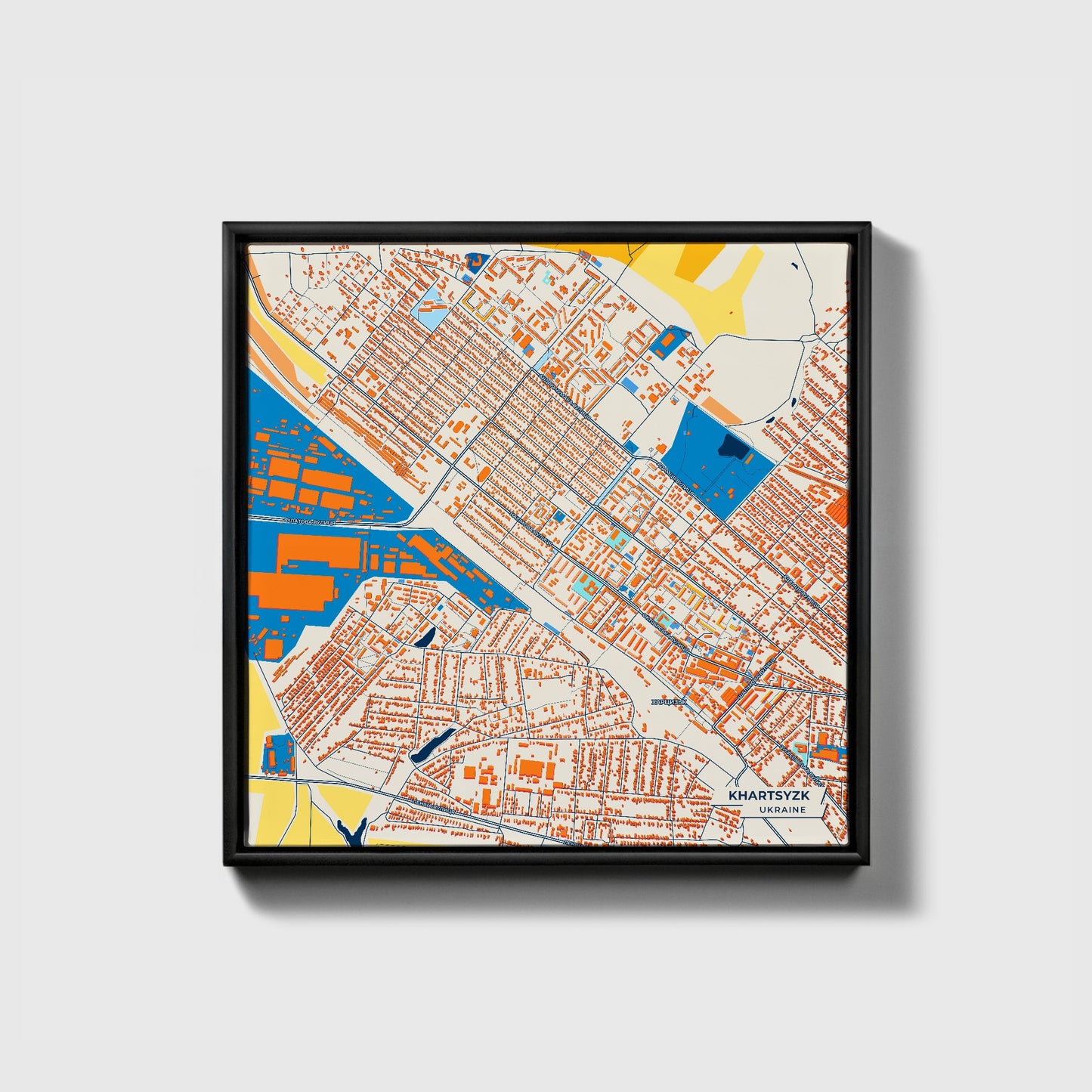 Харцизк Ukraine Colorful City Map Canvas Print • Black Framed