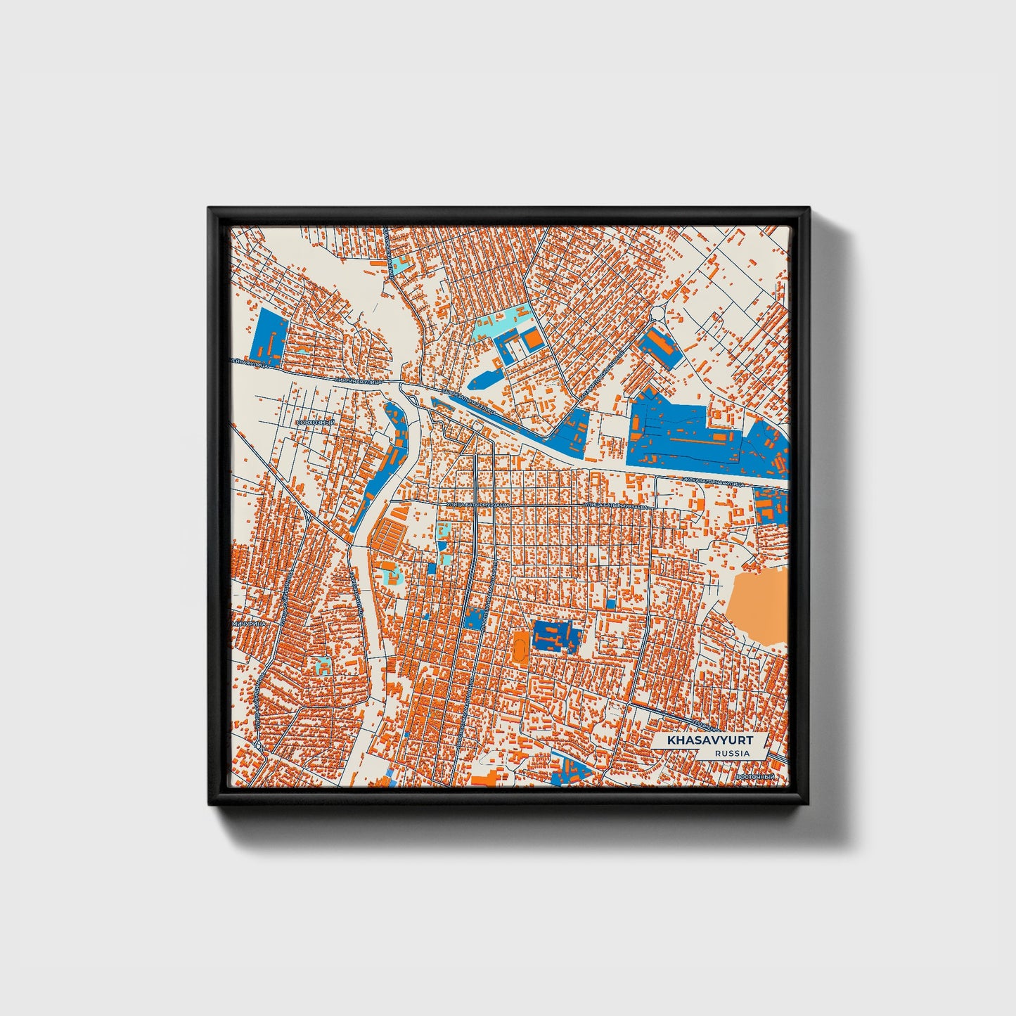 Хасавюрт Russia Colorful City Map Canvas Print • Black Framed