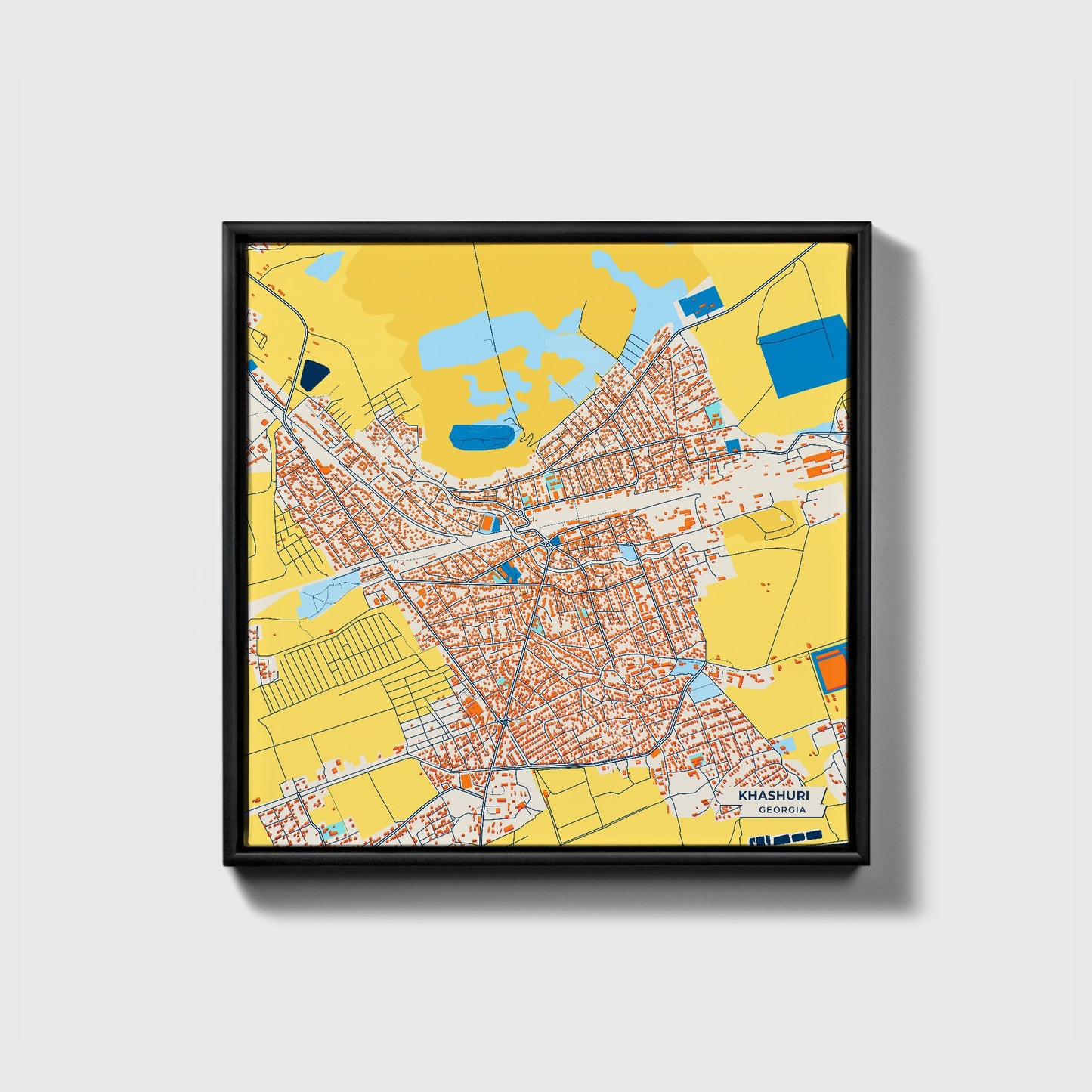 Khashuri Georgia Colorful City Map Canvas Print • Black Framed