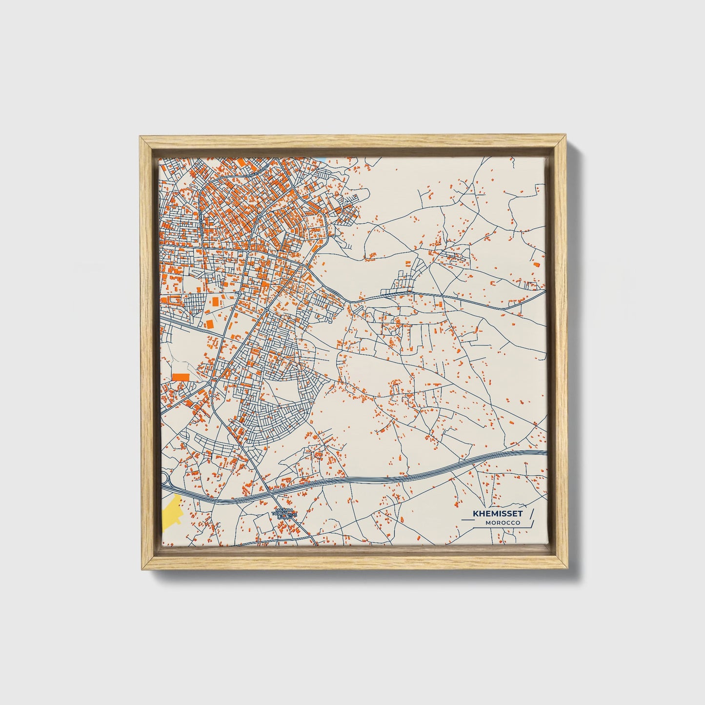 Khemisset Morocco Colorful City Map Canvas Print • Natural Wooden Framed