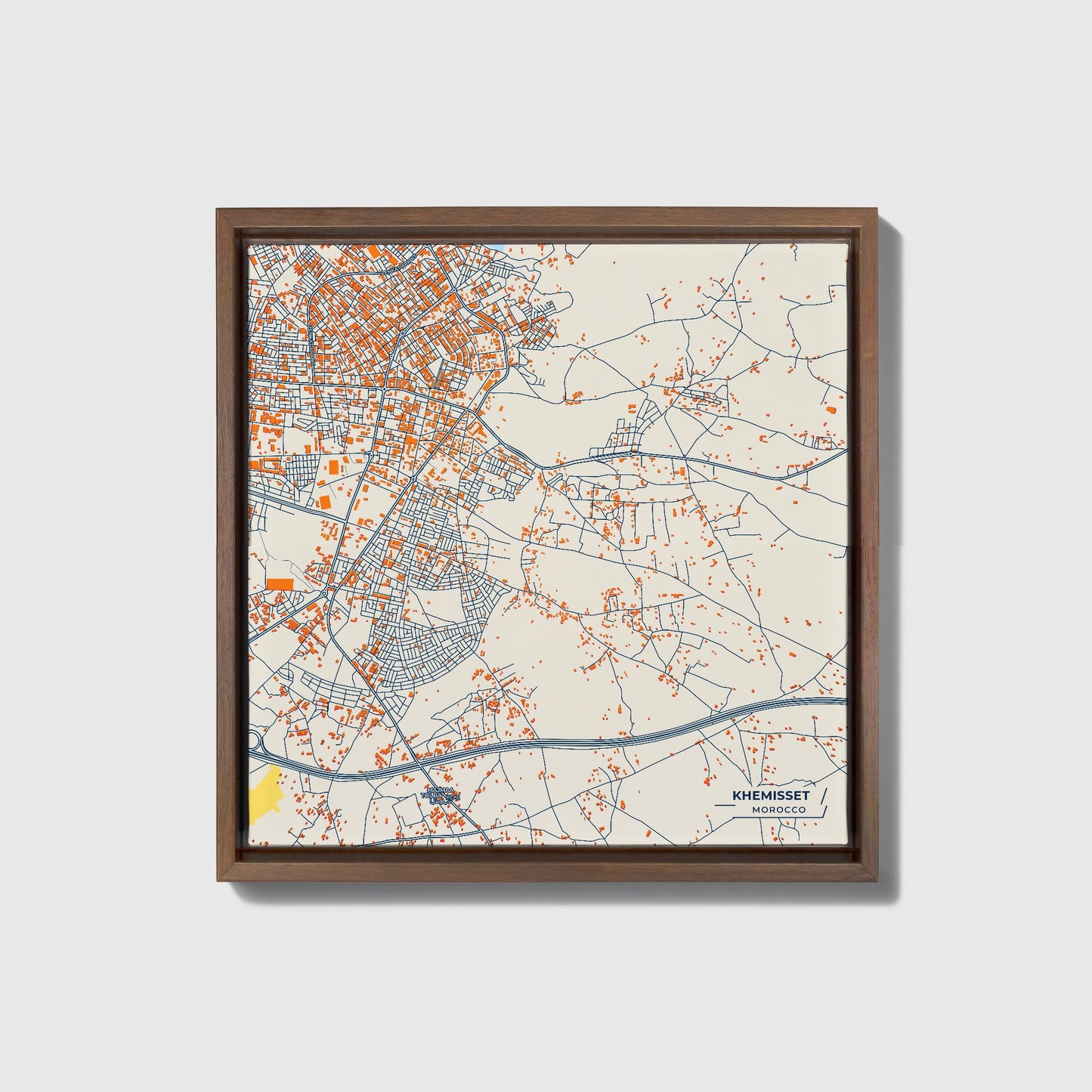 Khemisset Morocco Colorful City Map Canvas Print • Dark Wooden Framed