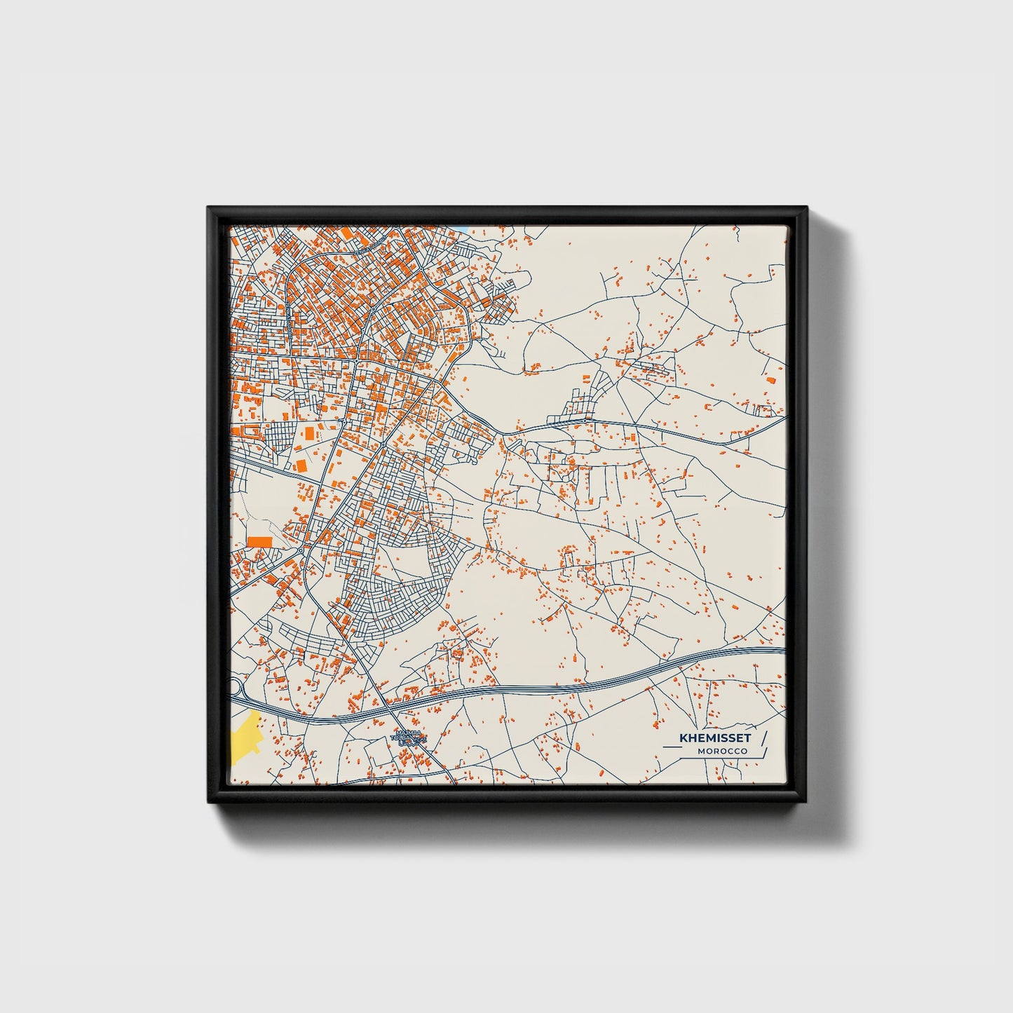 Khemisset Morocco Colorful City Map Canvas Print • Black Framed