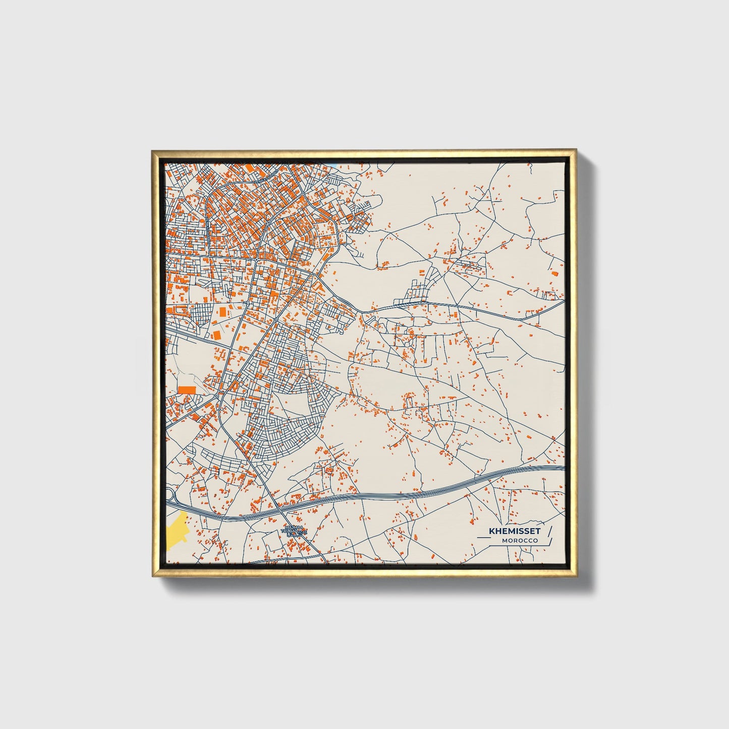 Khemisset Morocco Colorful City Map Canvas Print • Gold Framed