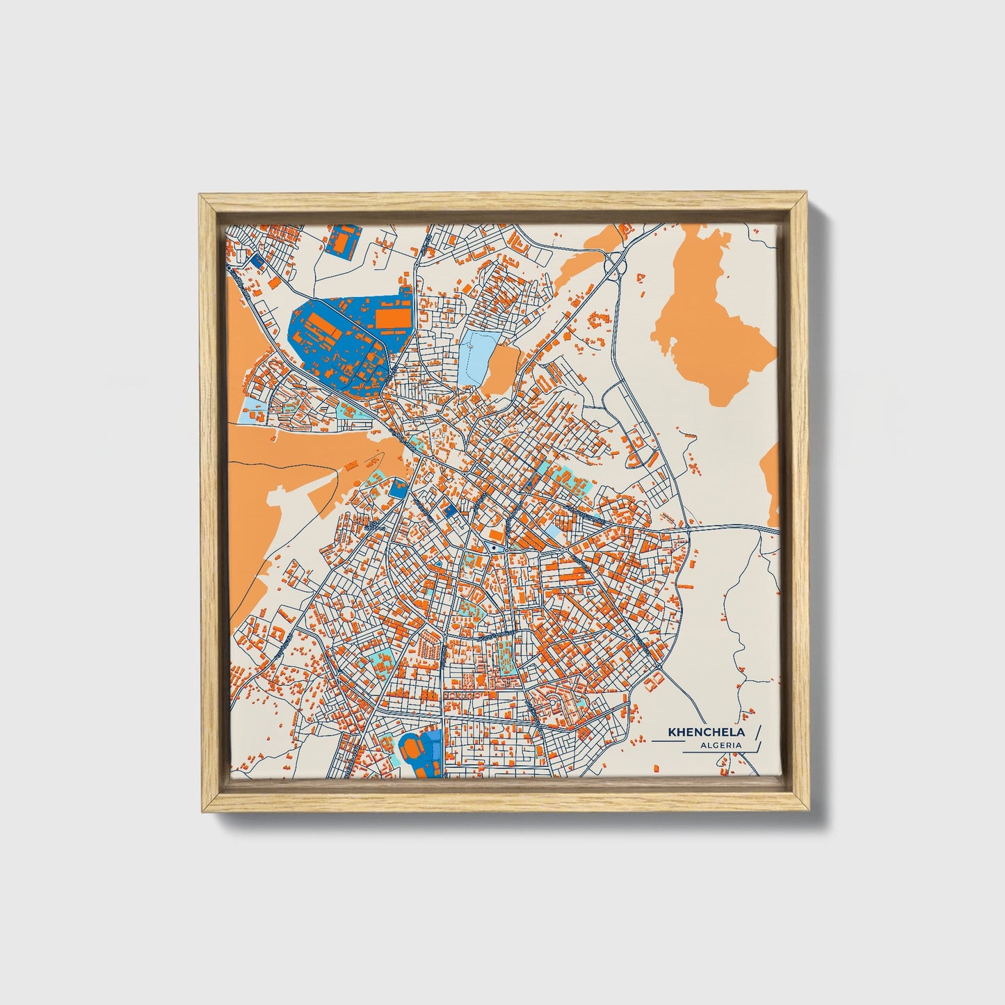Khenchela Algeria Colorful City Map Canvas Print • Natural Wooden Framed