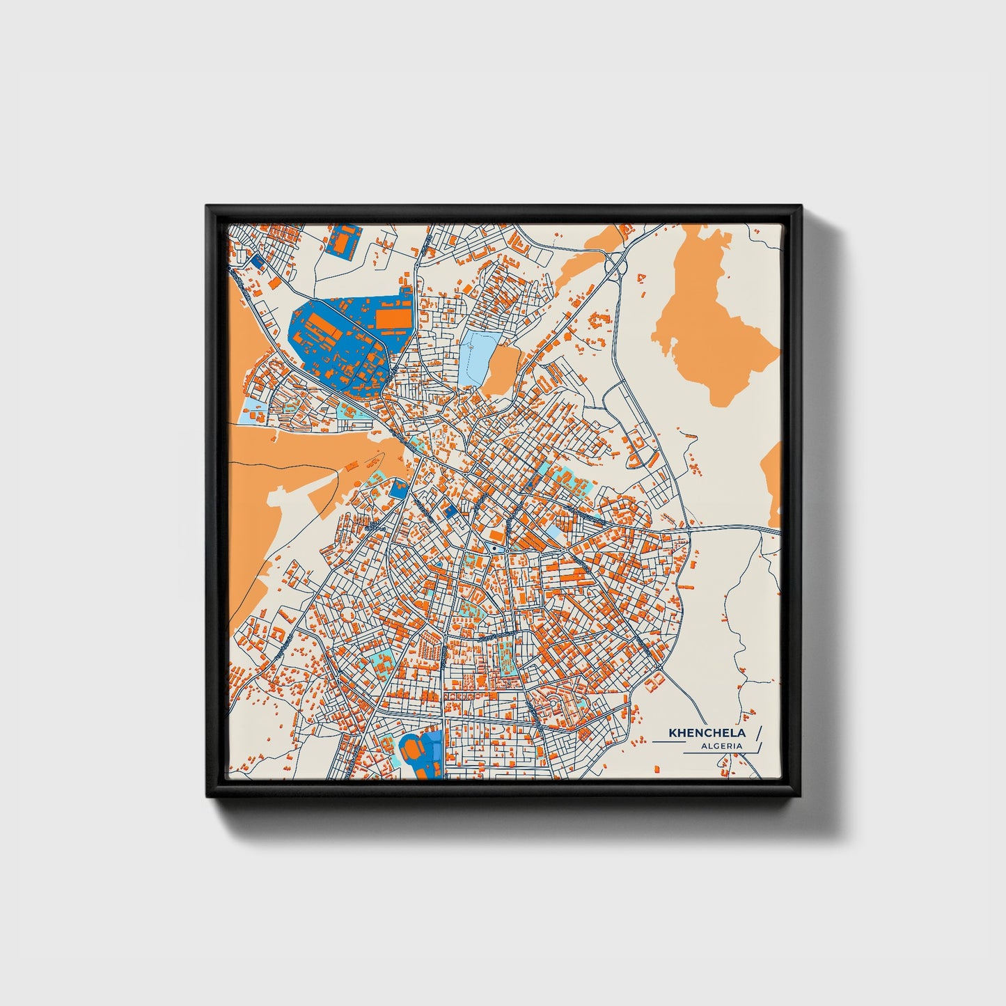 Khenchela Algeria Colorful City Map Canvas Print • Black Framed