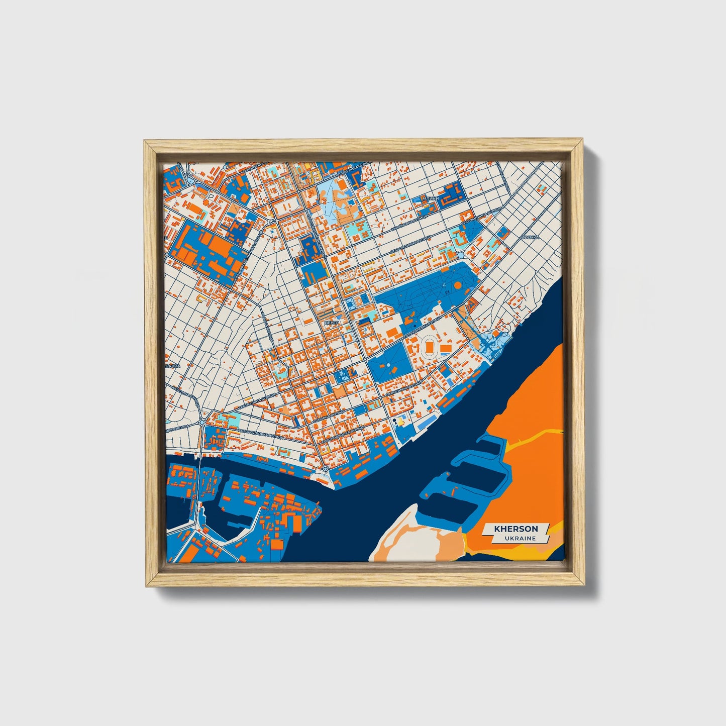 Херсон Ukraine Colorful City Map Canvas Print • Natural Wooden Framed