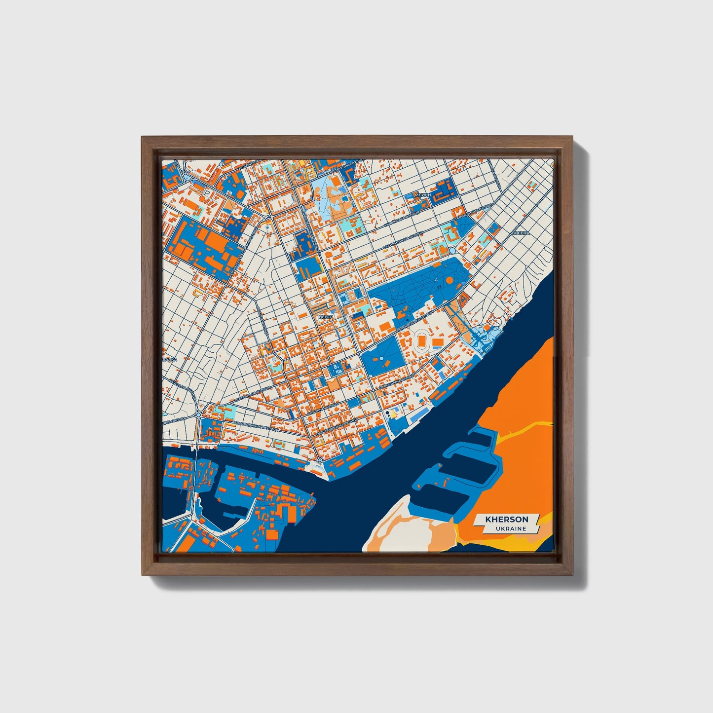 Херсон Ukraine Colorful City Map Canvas Print • Dark Wooden Framed