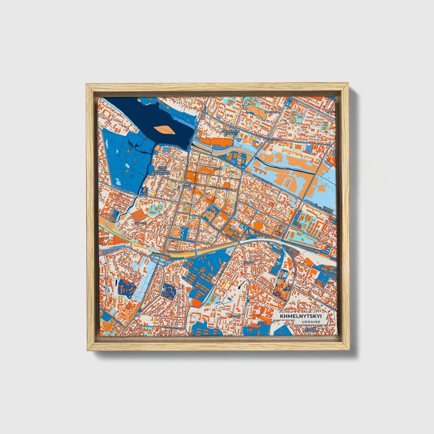 Хмельницький Ukraine Colorful City Map Canvas Print • Natural Wooden Framed