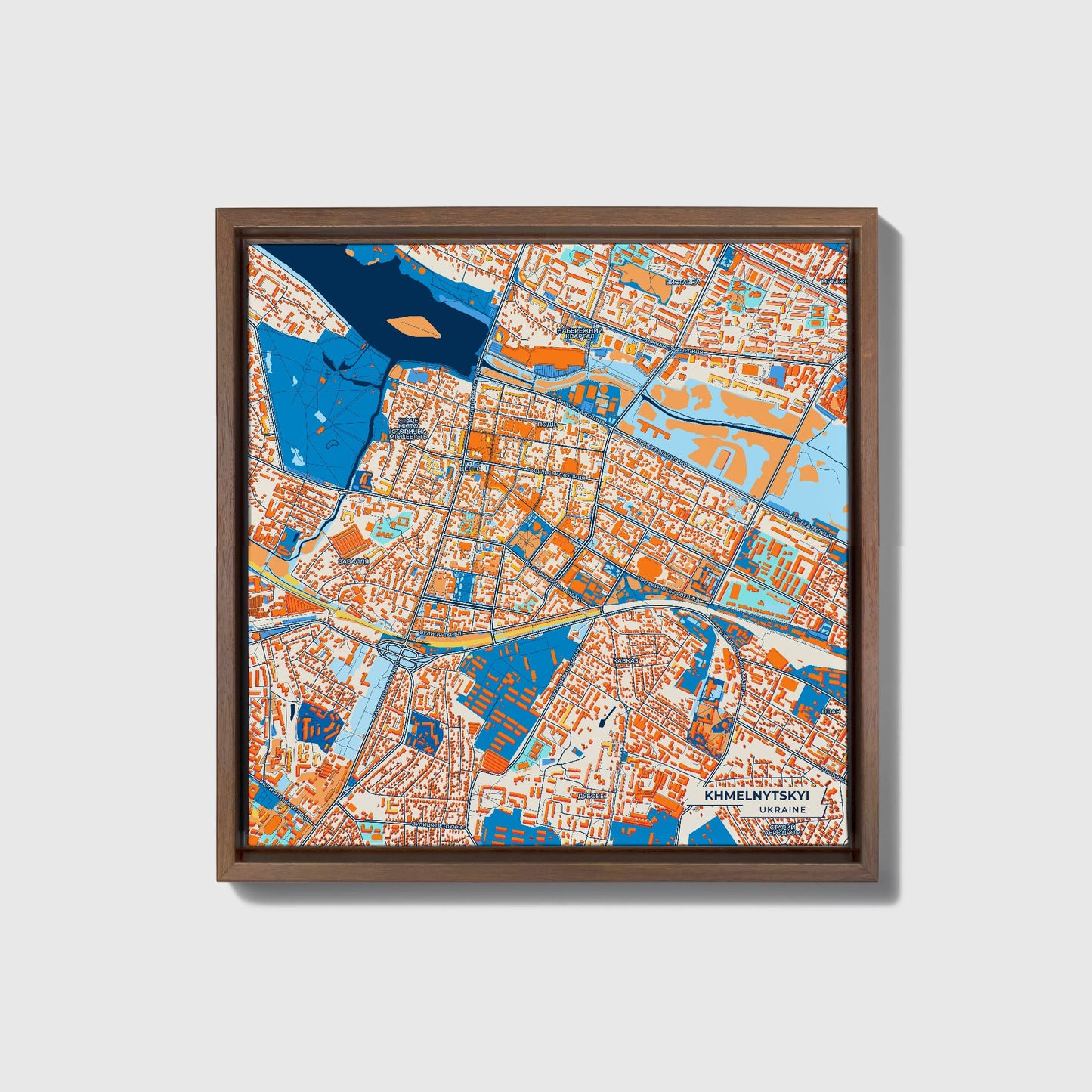 Хмельницький Ukraine Colorful City Map Canvas Print • Dark Wooden Framed