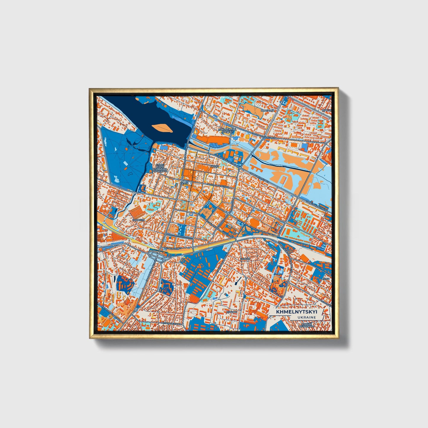 Хмельницький Ukraine Colorful City Map Canvas Print • Gold Framed