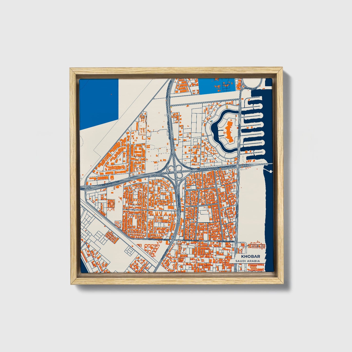 Khobar Saudi Arabia Colorful City Map Canvas Print • Natural Wooden Framed