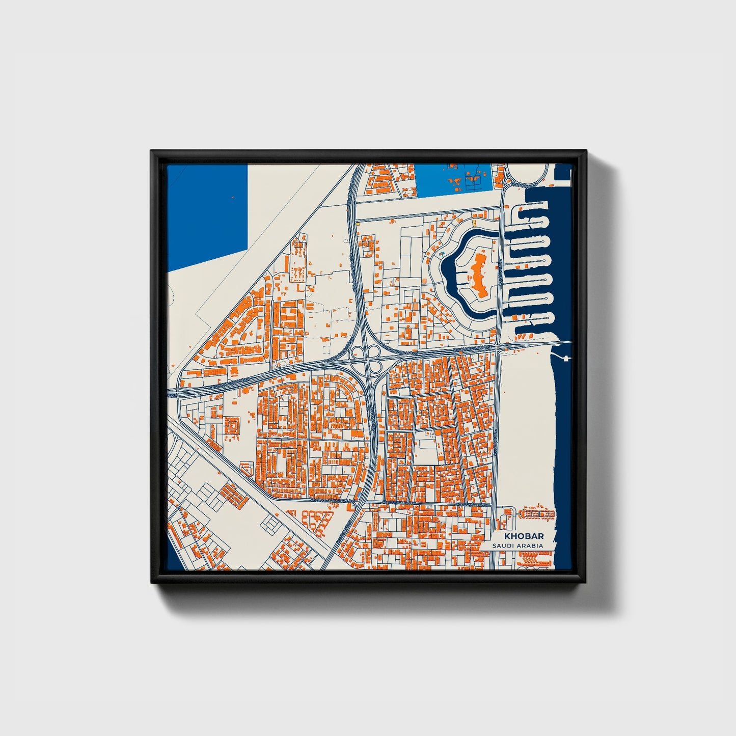 Khobar Saudi Arabia Colorful City Map Canvas Print • Black Framed