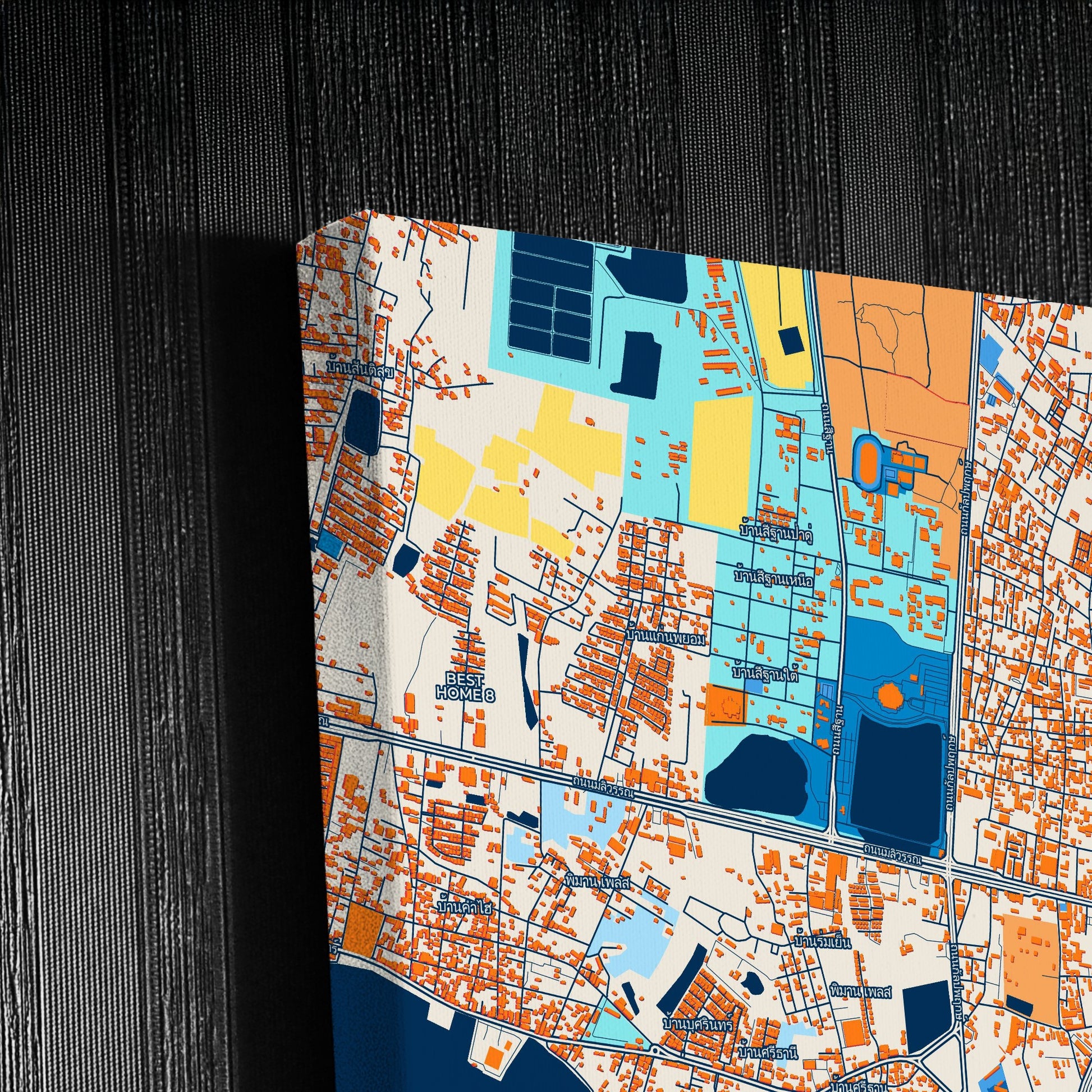 Khon Kaen Thailand Colorful City Map Canvas Print Detail