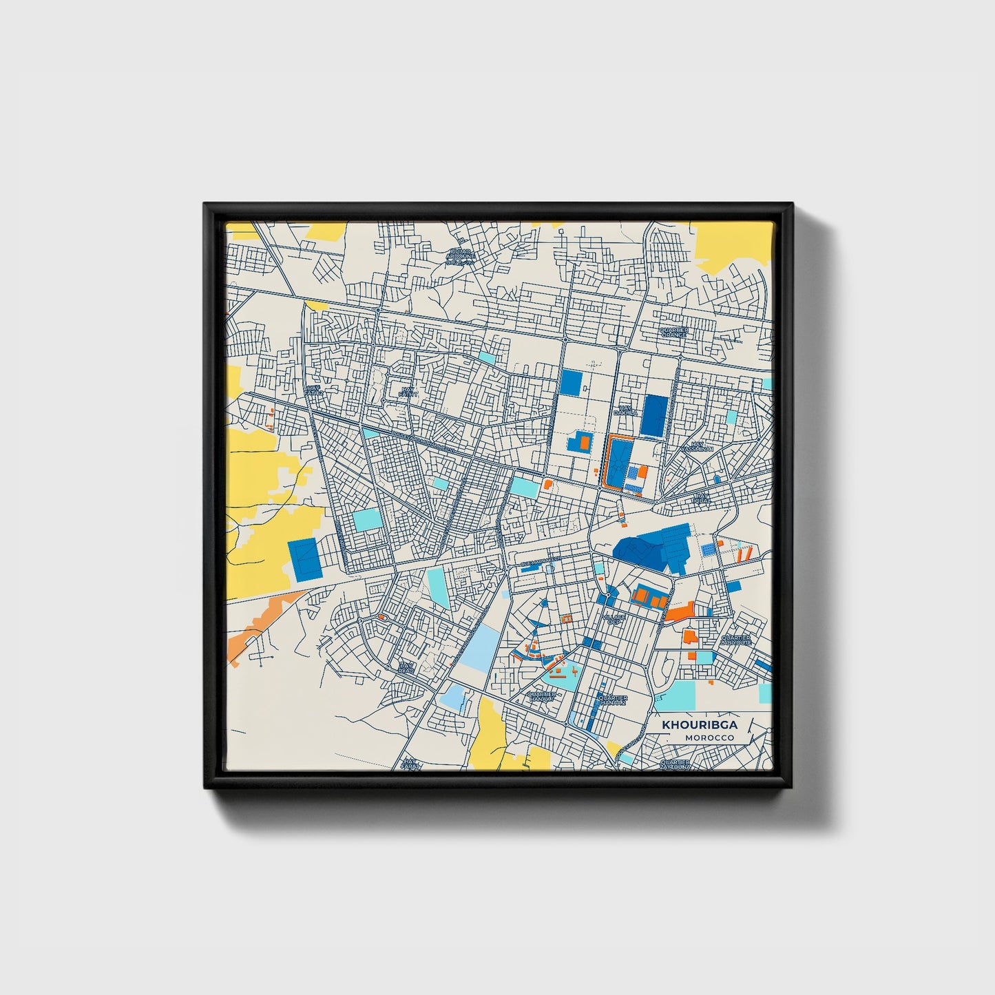 Khouribga Morocco Colorful City Map Canvas Print • Black Framed