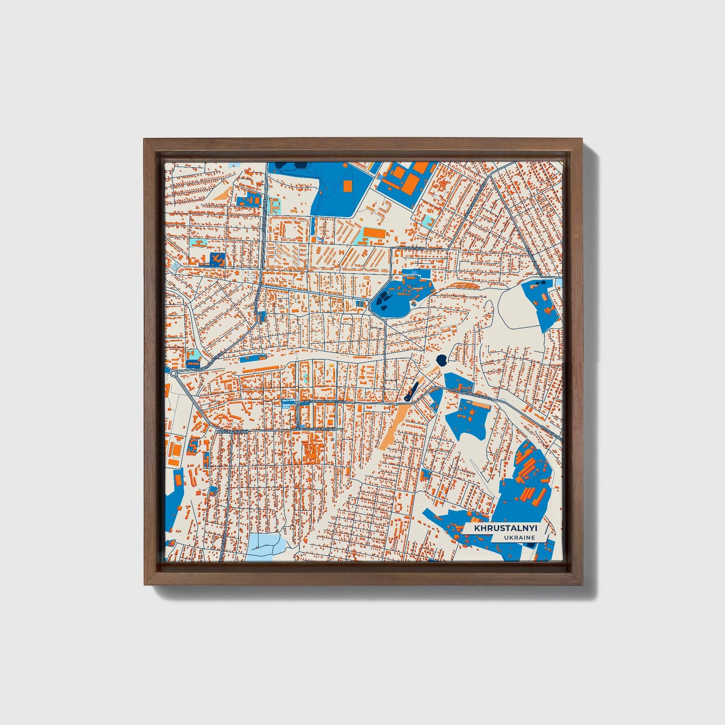 Хрустальний Ukraine Colorful City Map Canvas Print • Dark Wooden Framed