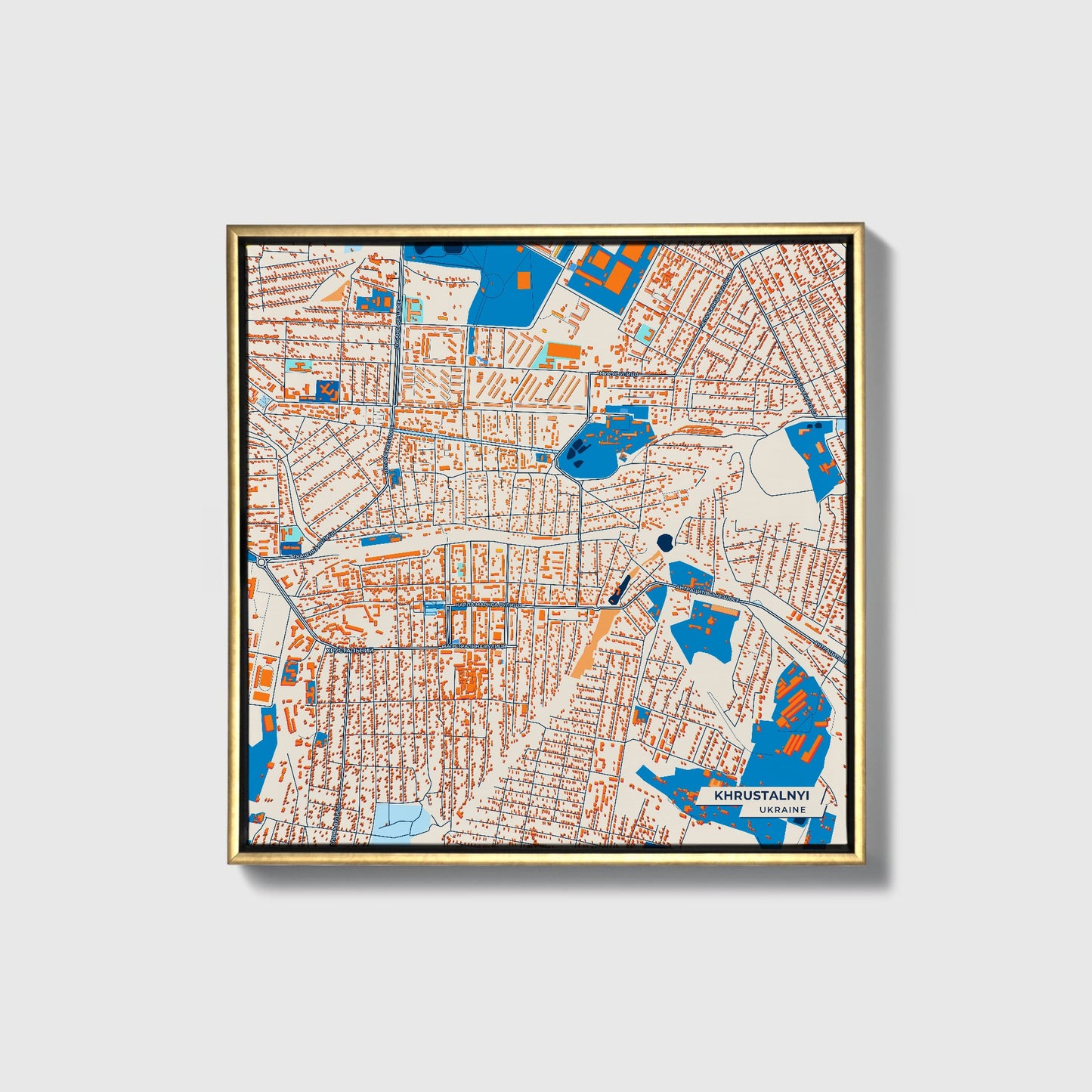 Хрустальний Ukraine Colorful City Map Canvas Print • Gold Framed