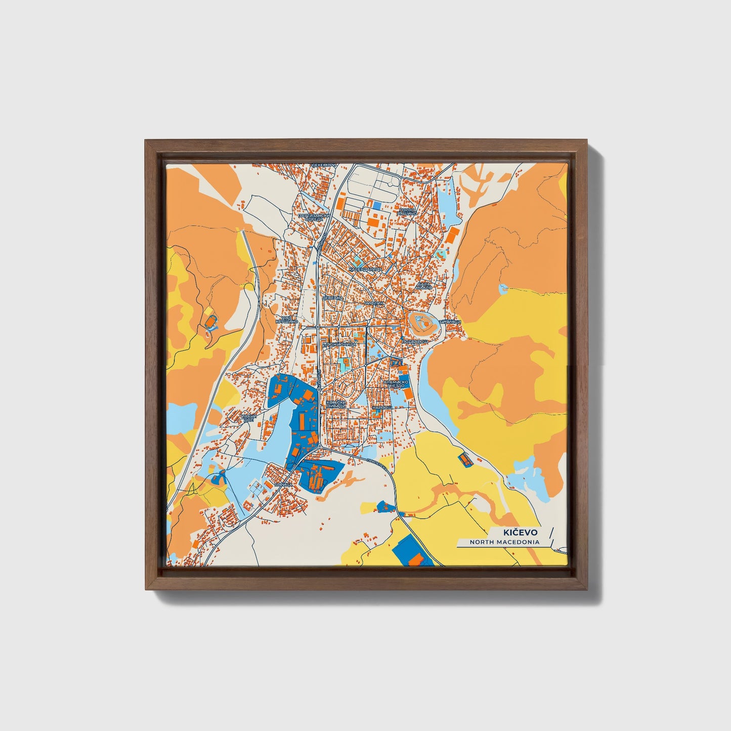 Kičevo North Macedonia Colorful City Map Canvas Print • Dark Wooden Framed