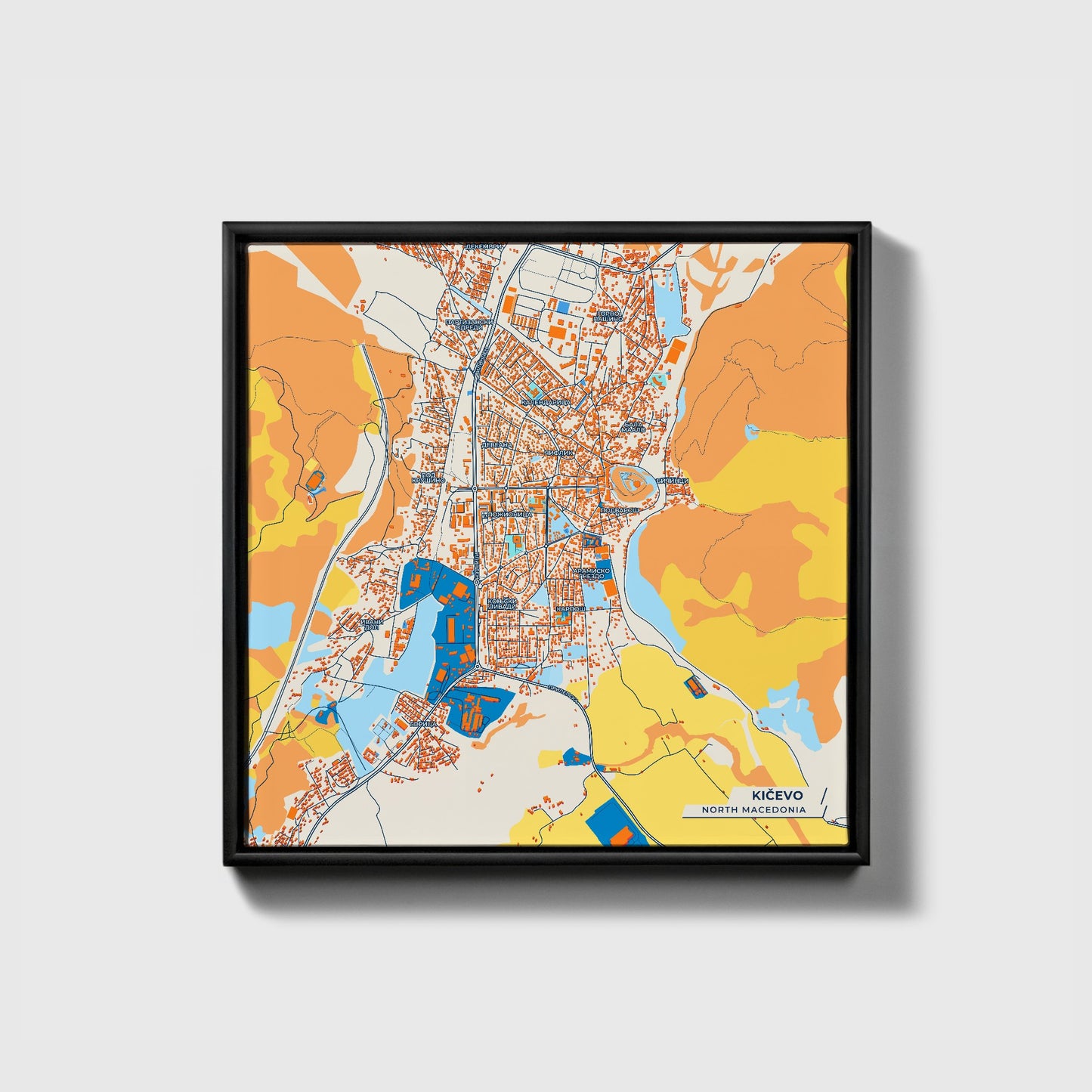 Kičevo North Macedonia Colorful City Map Canvas Print • Black Framed