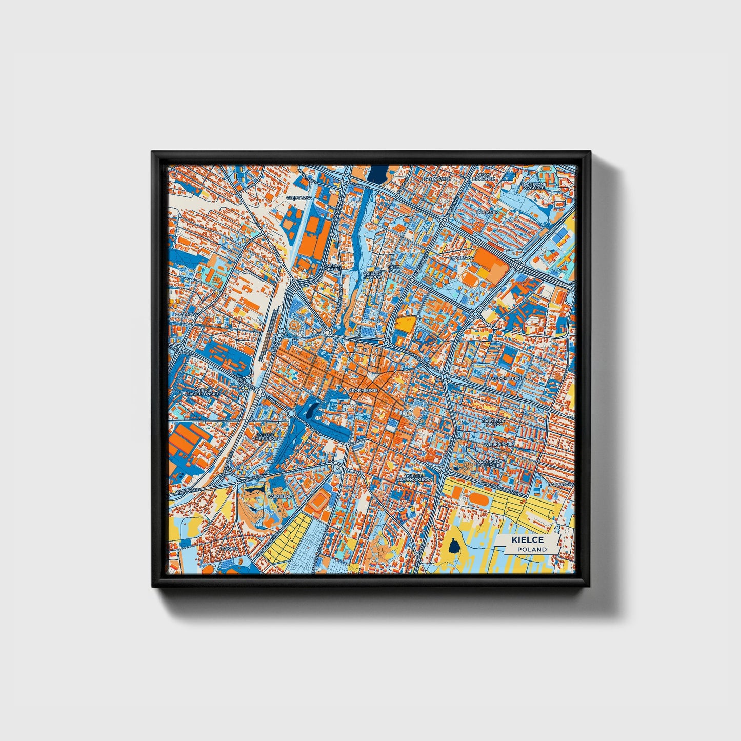 Kielce Poland Colorful City Map Canvas Print • Black Framed