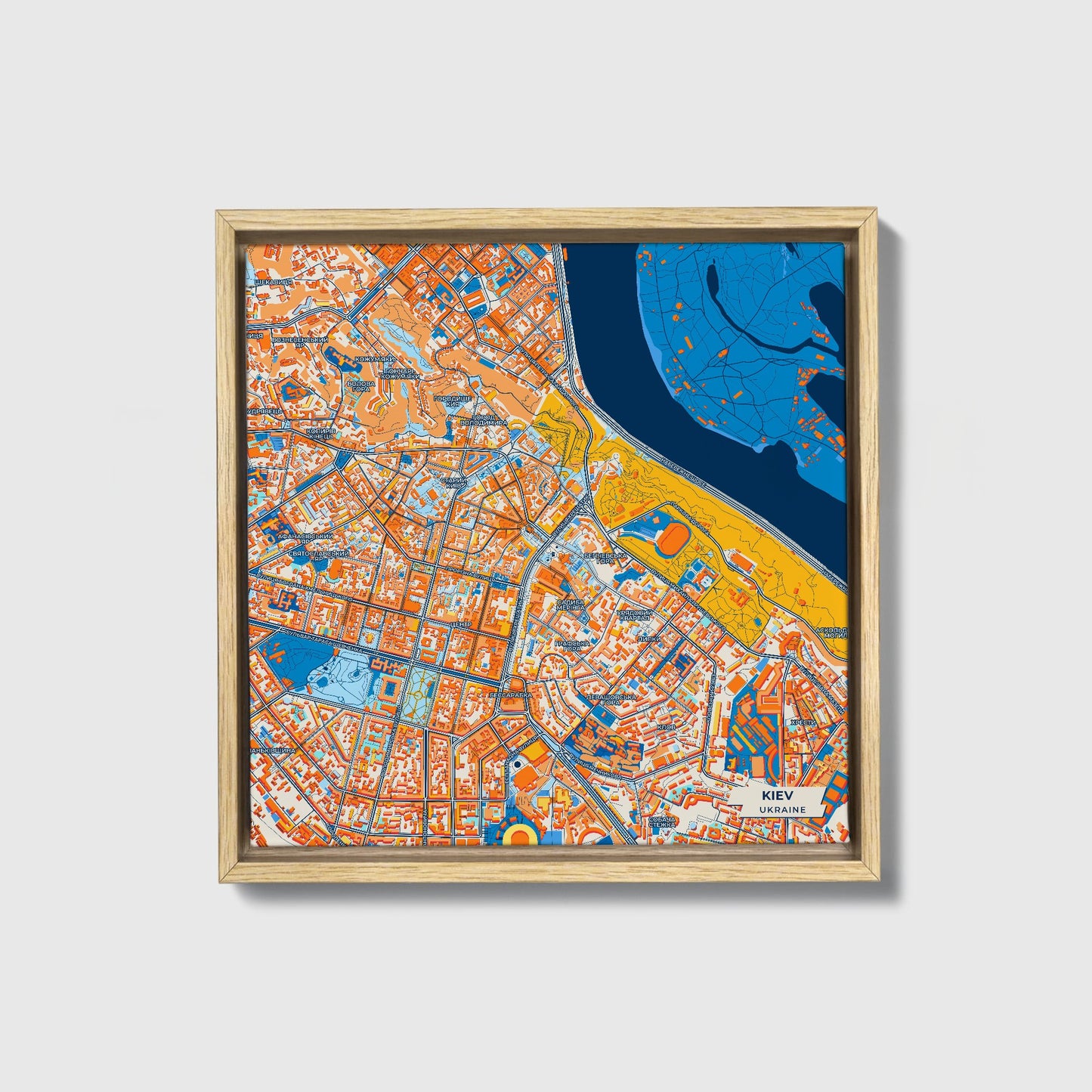Київ Ukraine Colorful City Map Canvas Print • Natural Wooden Framed
