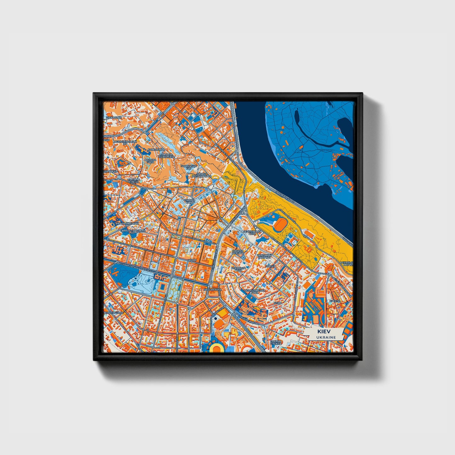 Київ Ukraine Colorful City Map Canvas Print • Black Framed