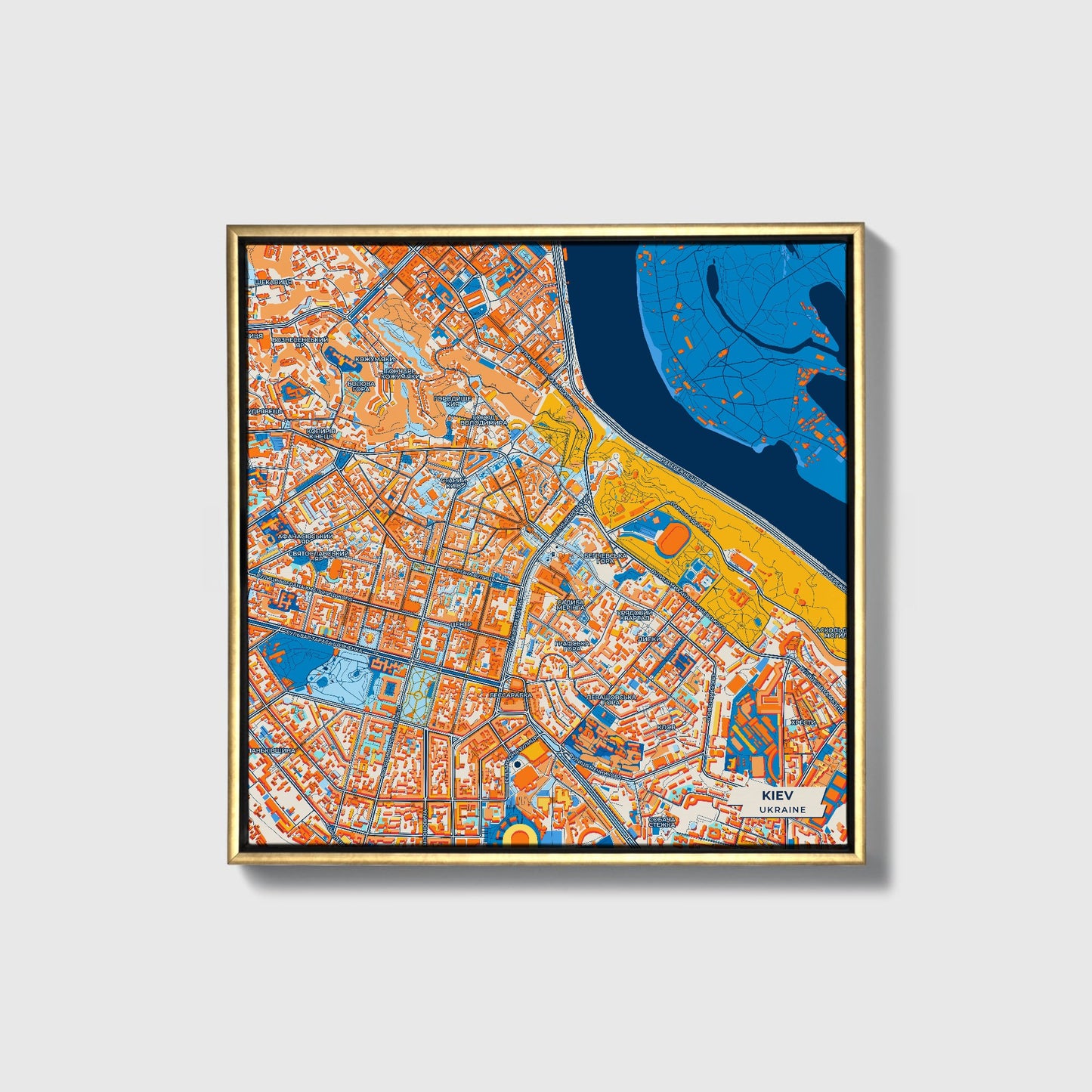 Київ Ukraine Colorful City Map Canvas Print • Gold Framed