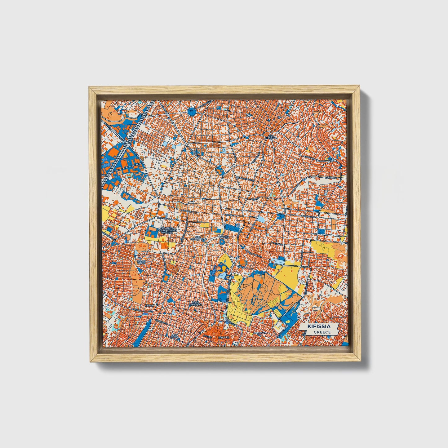 Κηφισια Greece Colorful City Map Canvas Print • Natural Wooden Framed