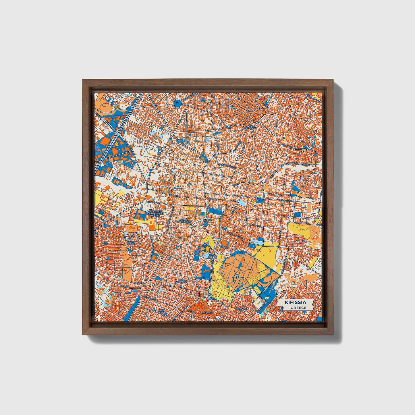 Κηφισια Greece Colorful City Map Canvas Print • Dark Wooden Framed