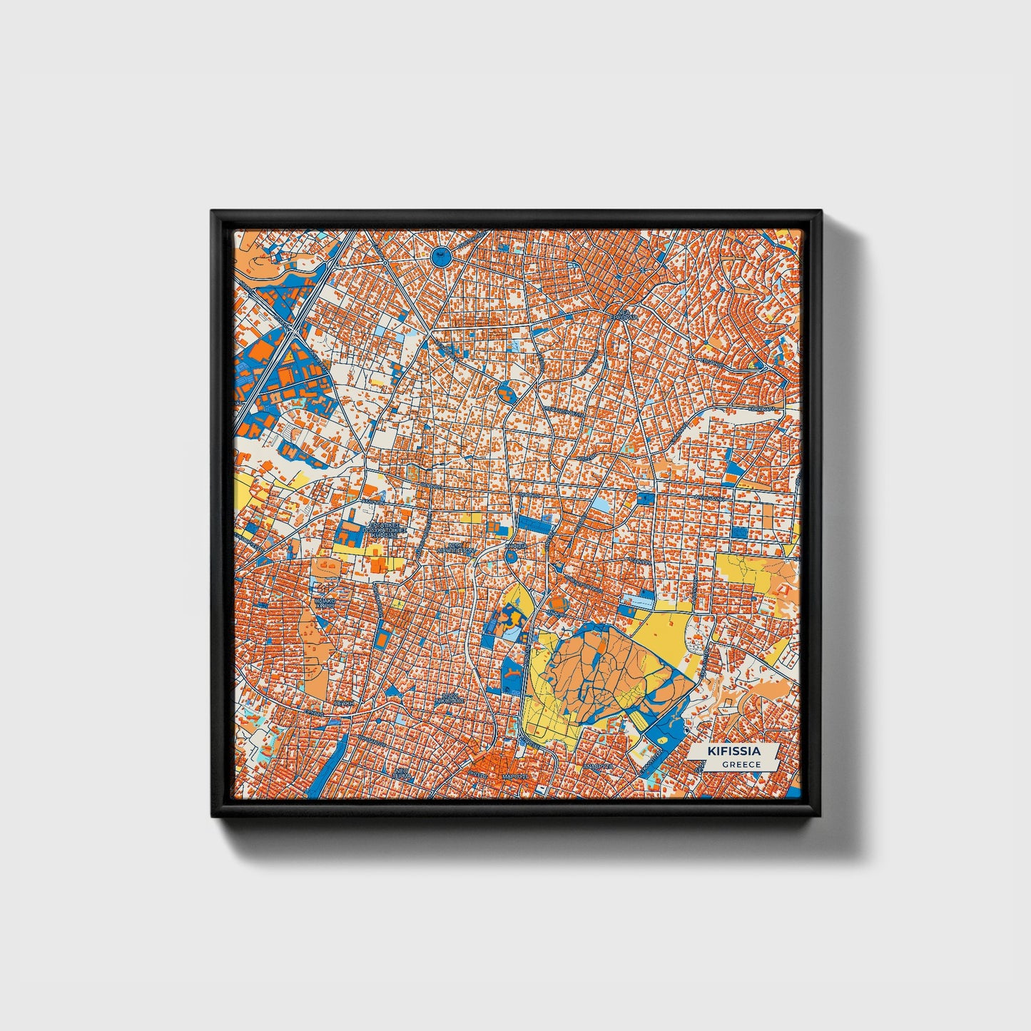 Κηφισια Greece Colorful City Map Canvas Print • Black Framed
