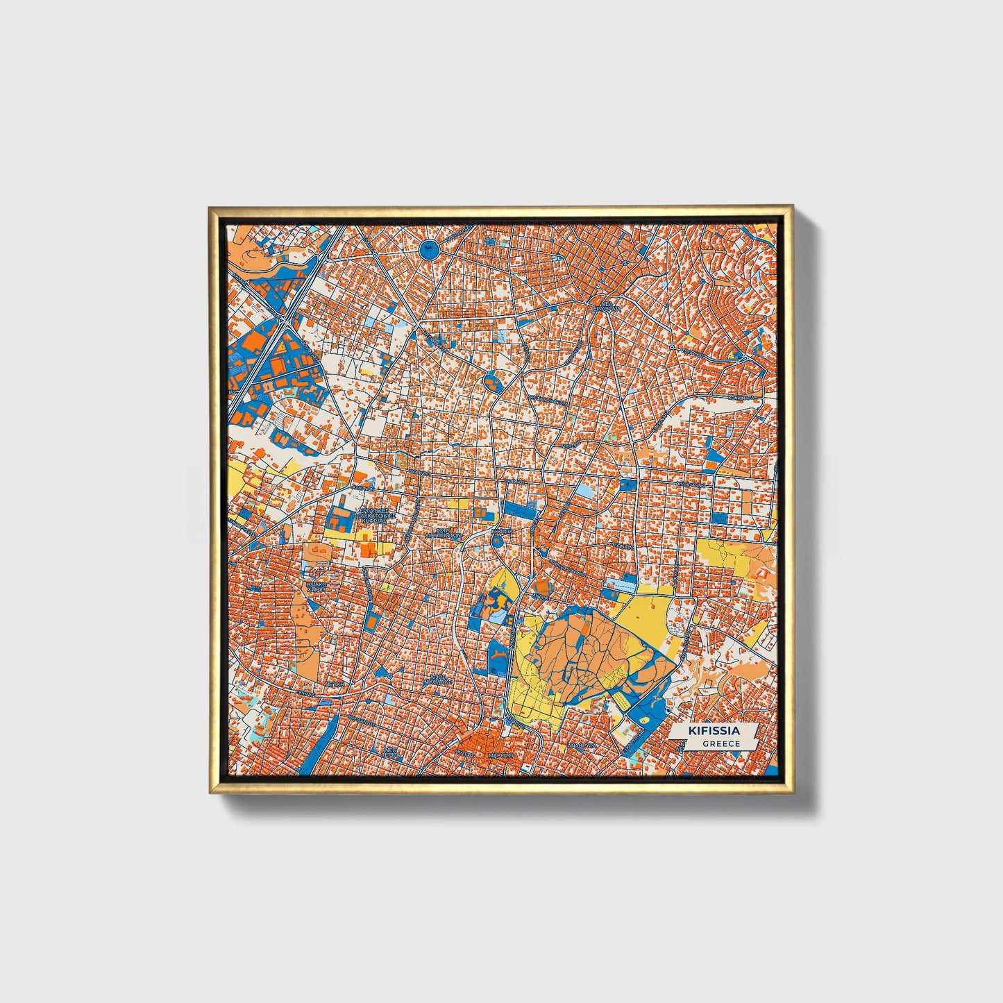Κηφισια Greece Colorful City Map Canvas Print • Gold Framed