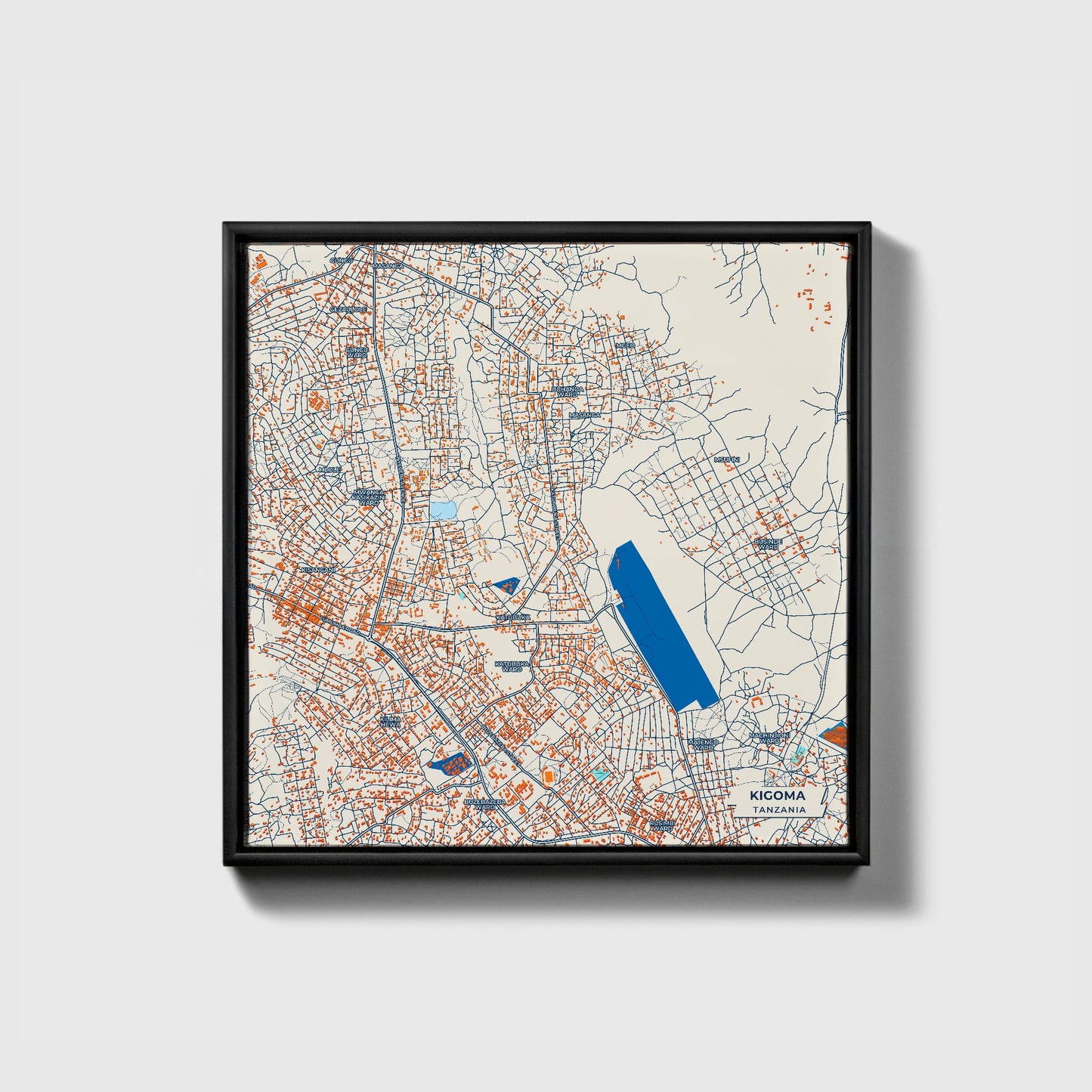 Kigoma Tanzania Colorful City Map Canvas Print • Black Framed