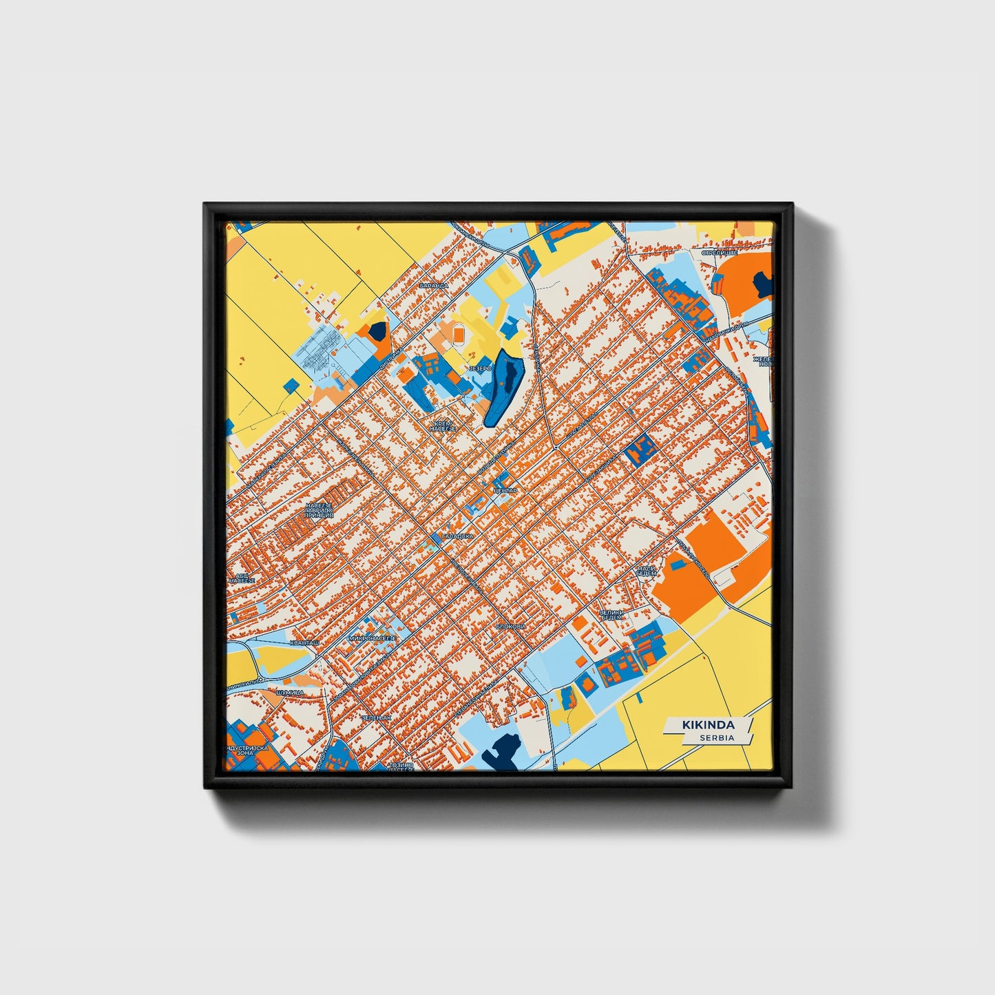Кикинда Serbia Colorful City Map Canvas Print • Black Framed