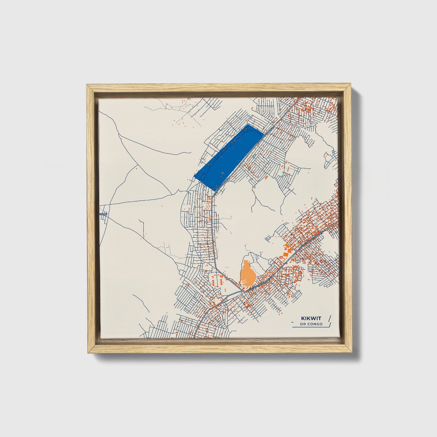 Kikwit Dr Congo Colorful City Map Canvas Print • Natural Wooden Framed