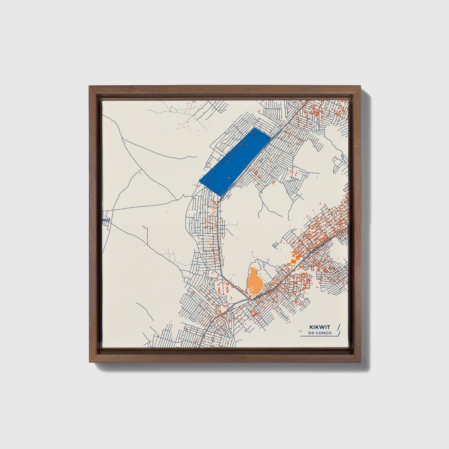Kikwit Dr Congo Colorful City Map Canvas Print • Dark Wooden Framed