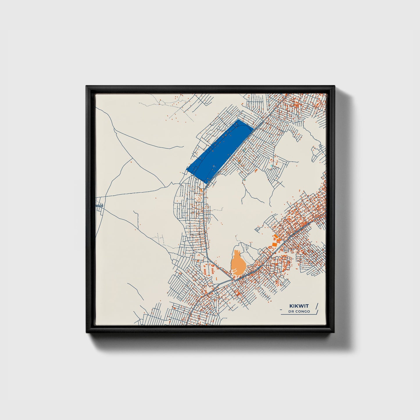 Kikwit Dr Congo Colorful City Map Canvas Print • Black Framed
