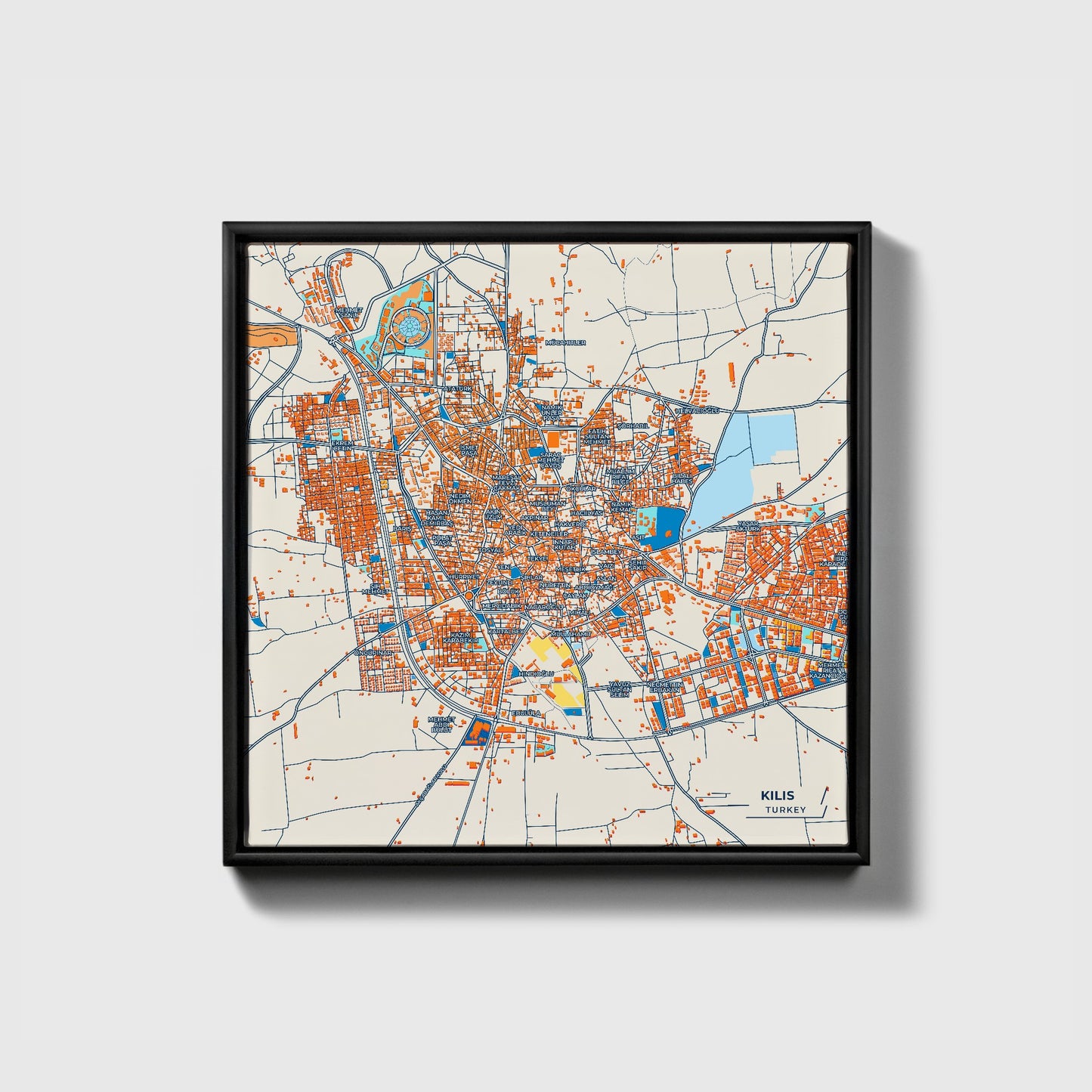 Ki̇li̇s Turkey Colorful City Map Canvas Print • Black Framed