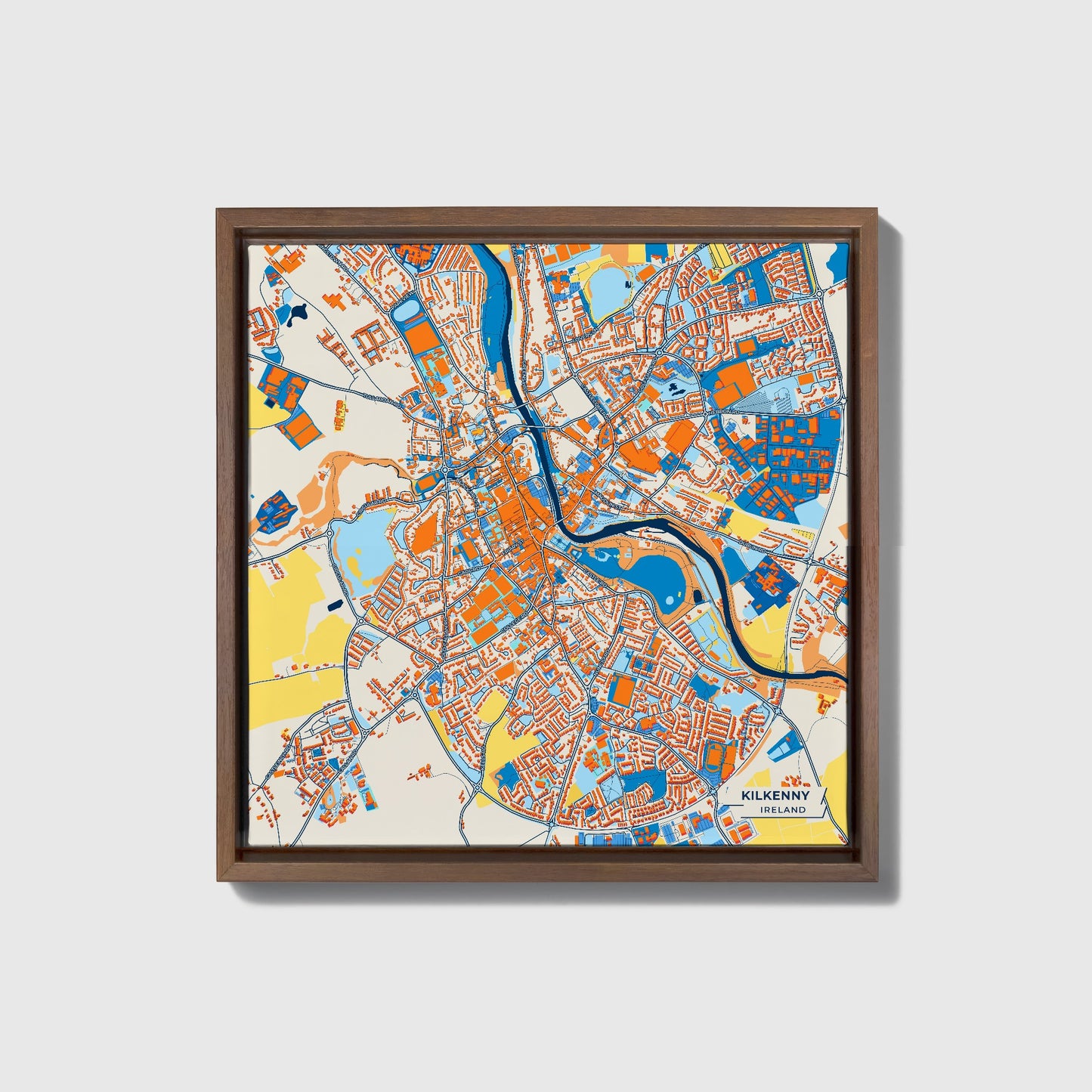 Kilkenny Ireland Colorful City Map Canvas Print • Dark Wooden Framed